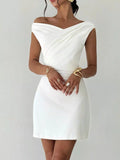 Elegant Off-Shoulder Draped Mini Dress - Godess beauty 