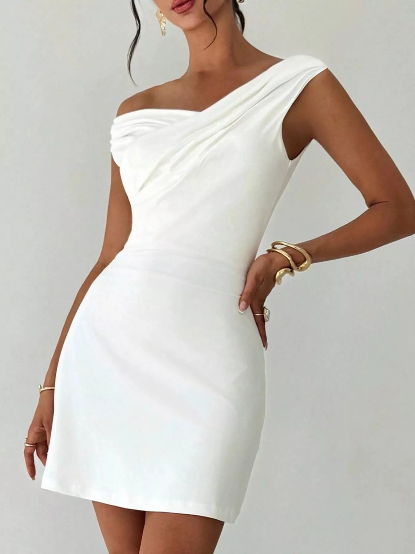 Elegant Off-Shoulder Draped Mini Dress - Godess beauty 