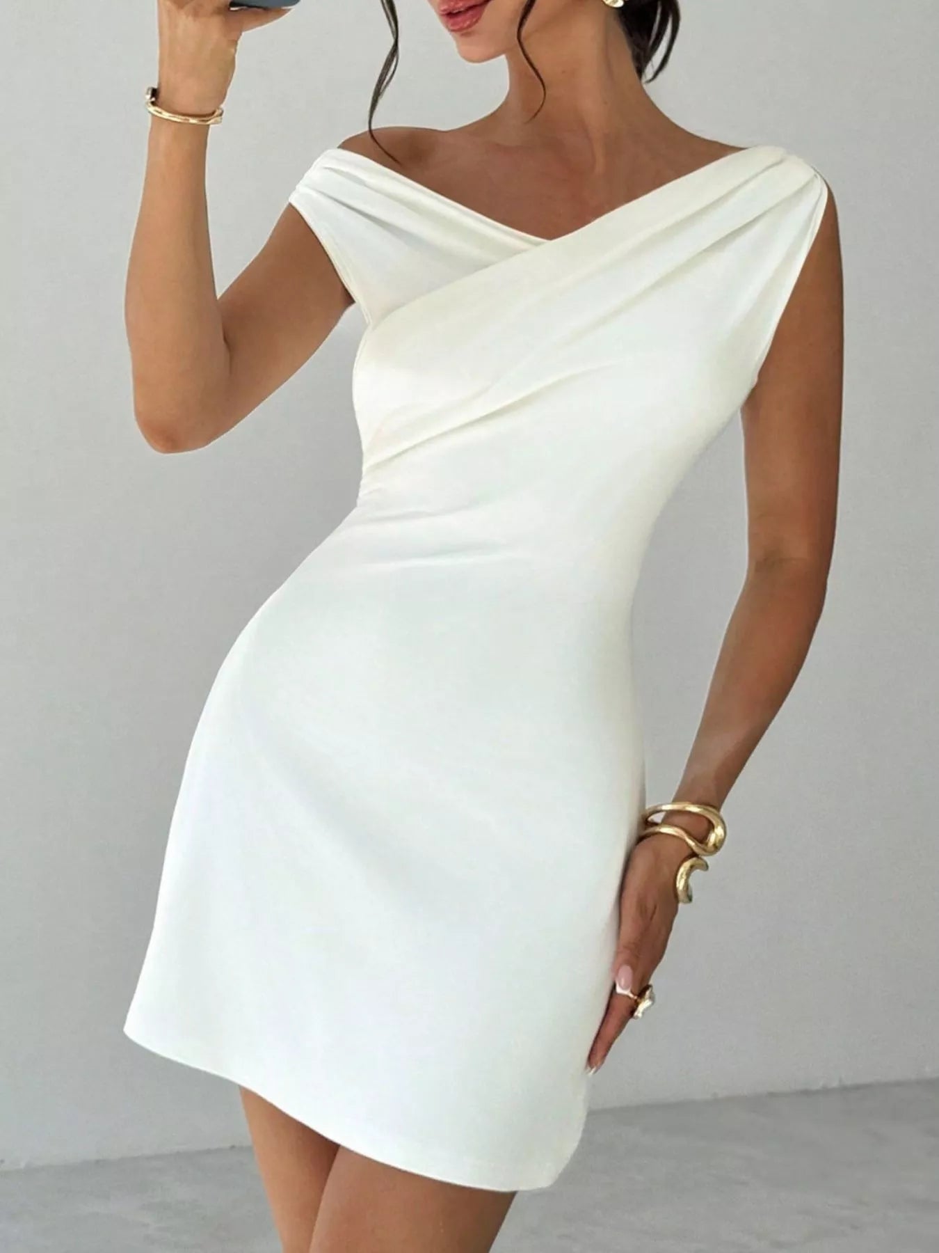 Elegant Off-Shoulder Draped Mini Dress - Godess beauty 