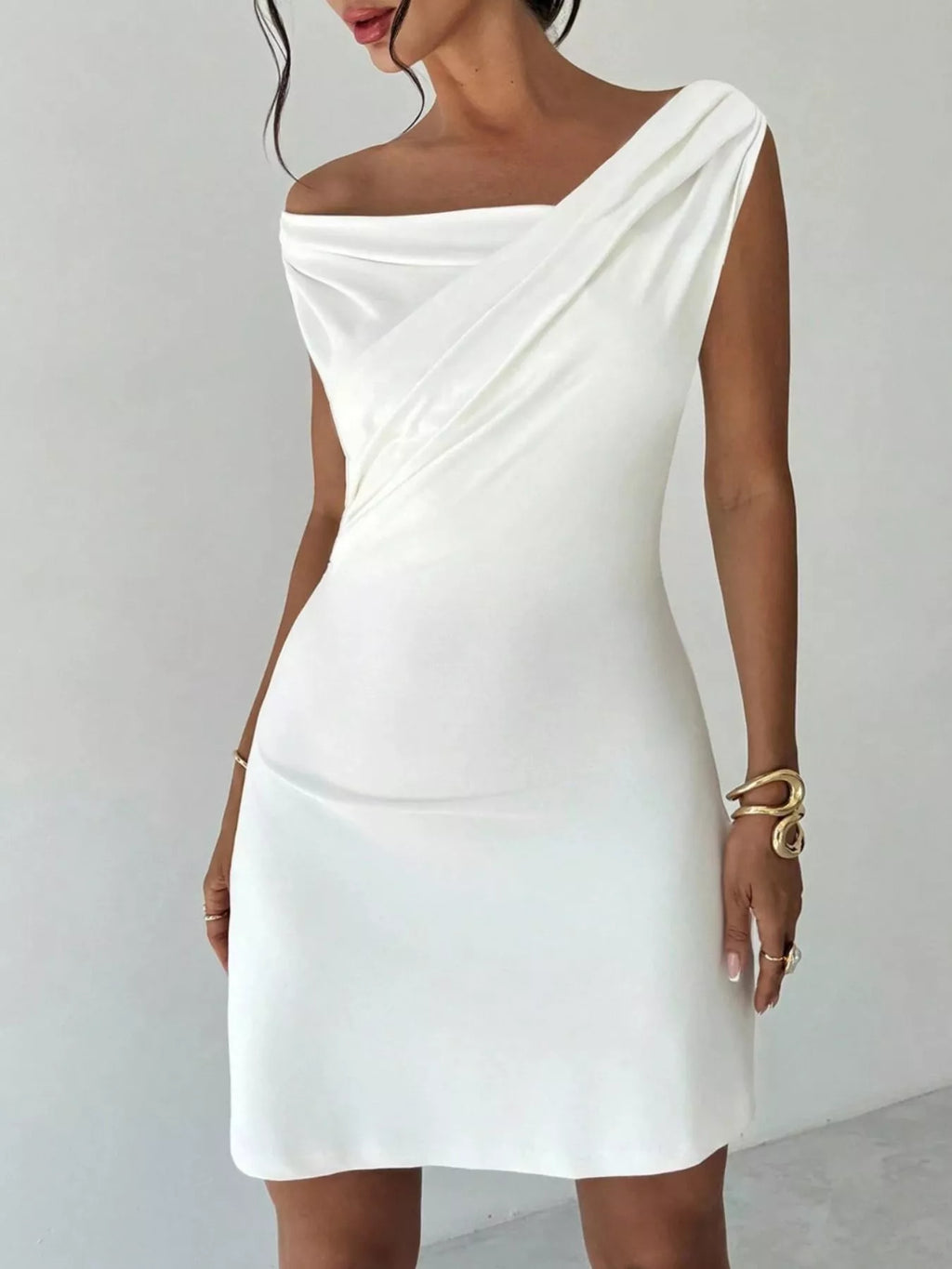 Elegant Off-Shoulder Draped Mini Dress - Godess beauty 