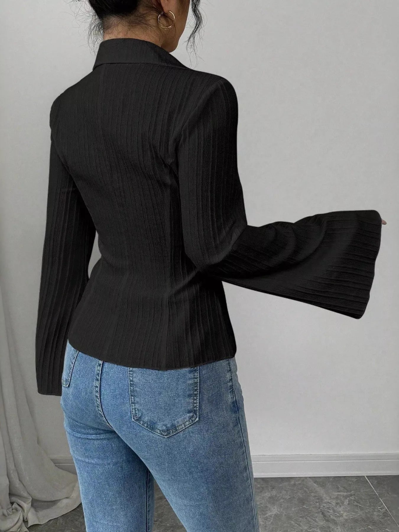 Flare Sleeve Button Up Shirt - Godess beauty 