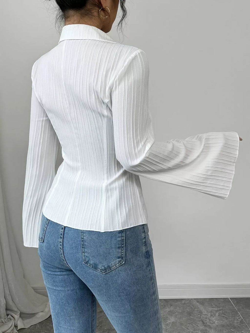 Flare Sleeve Button Up Shirt - Godess beauty 