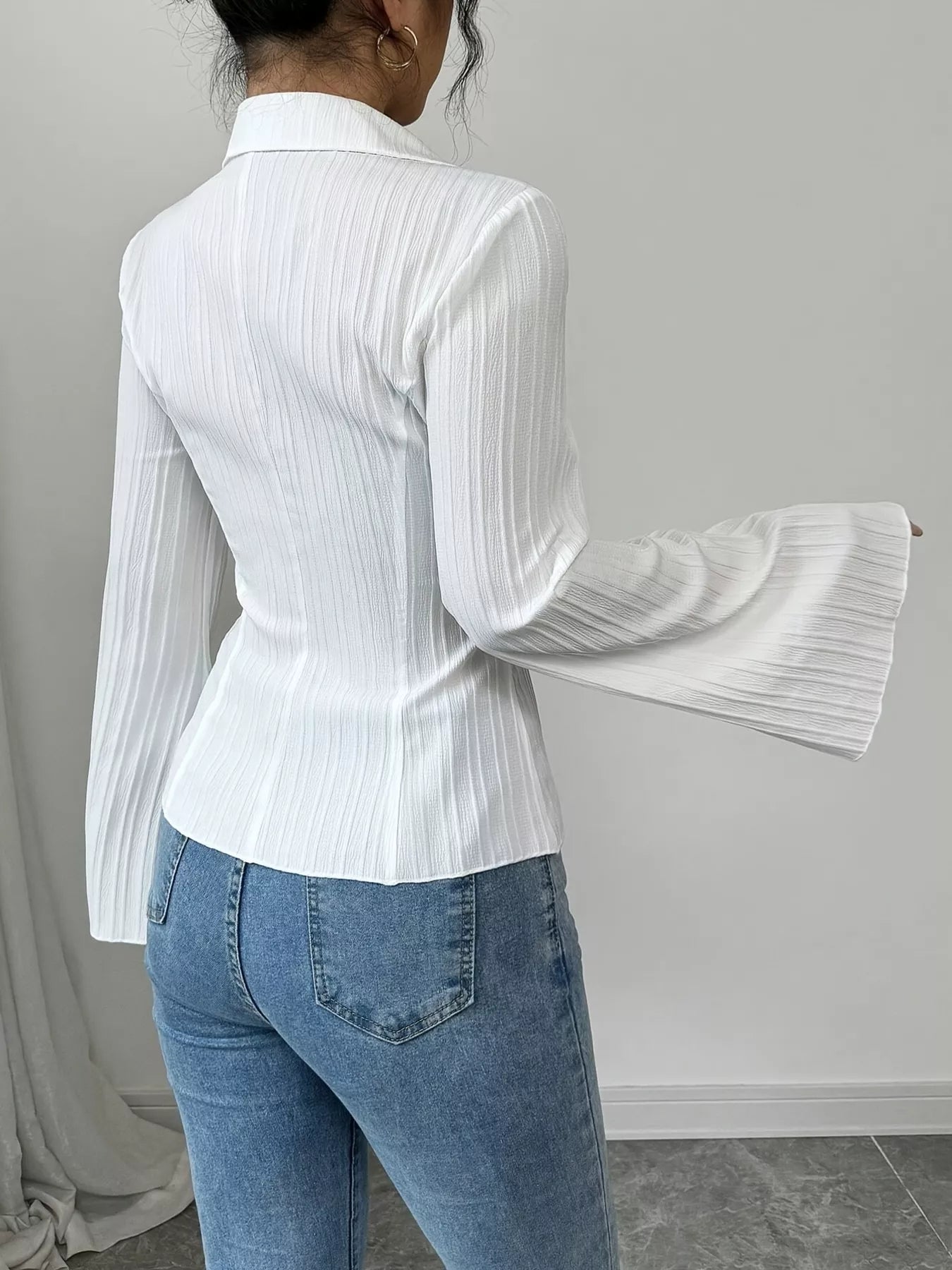 Flare Sleeve Button Up Shirt - Godess beauty 