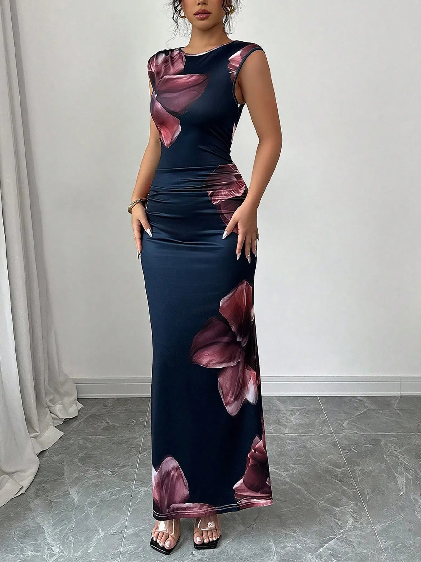 Floral Print Sleeveless Bodycon Maxi Dress - Godess beauty 
