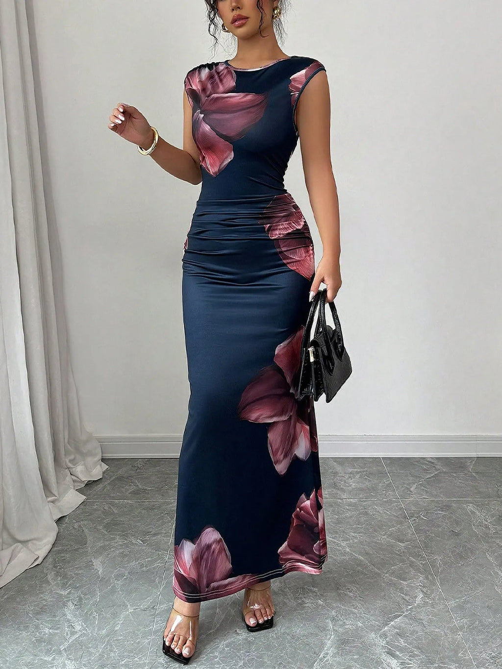 Floral Print Sleeveless Bodycon Maxi Dress - Godess beauty 