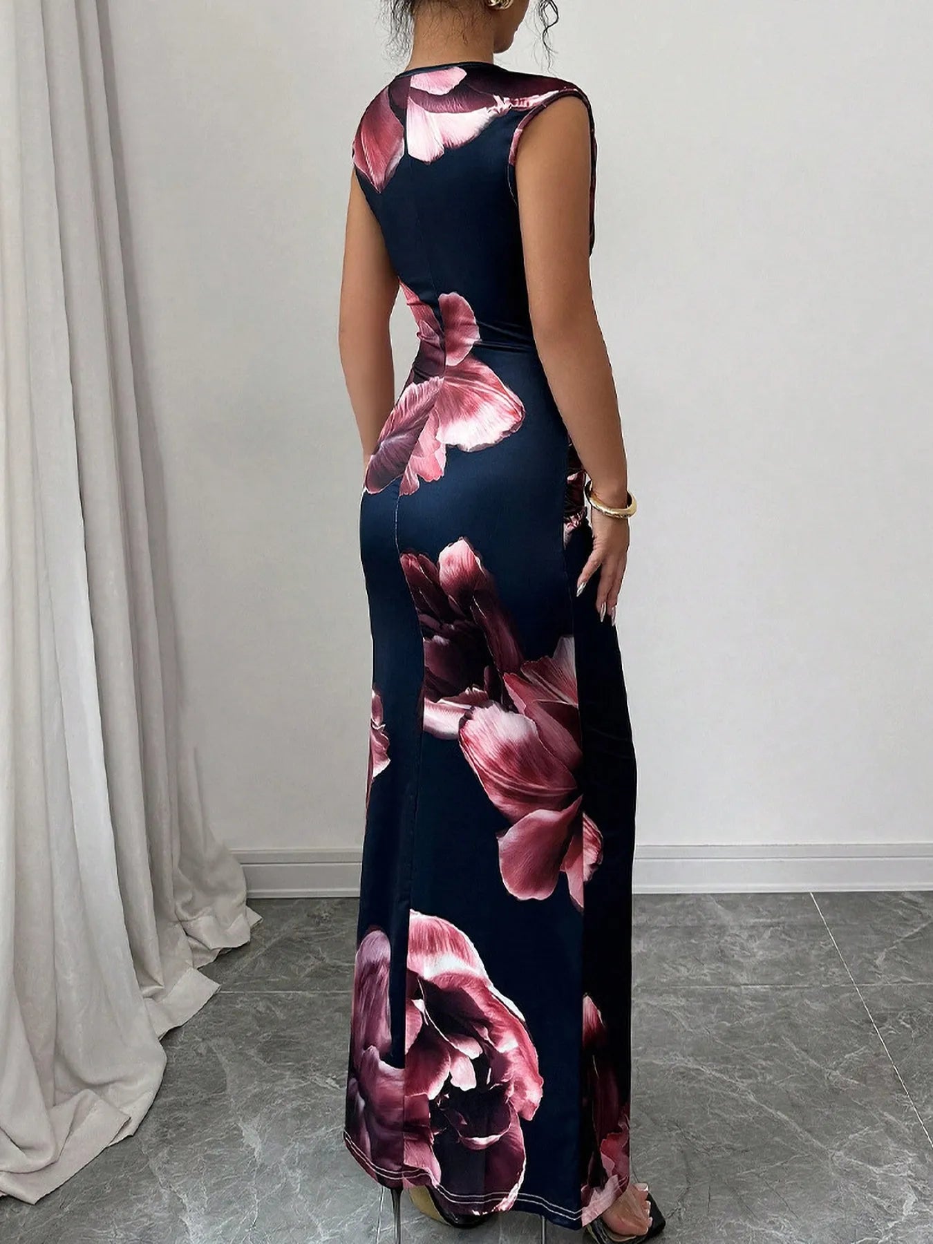 Floral Print Sleeveless Bodycon Maxi Dress - Godess beauty 