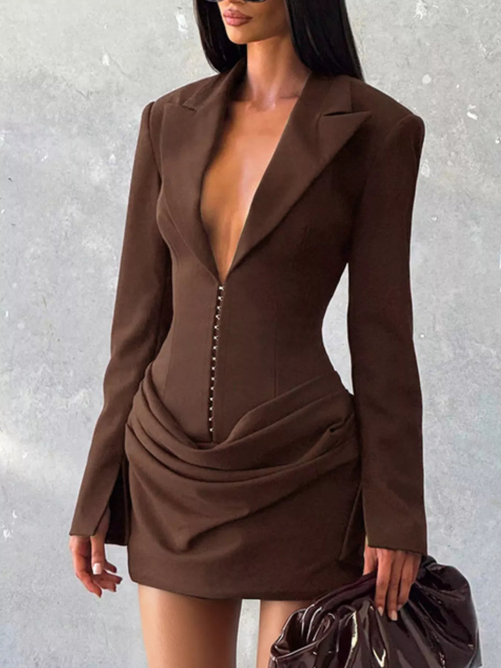 Full Size Blazer-Style Long Sleeve Mini Dress Plus Size - Godess beauty 