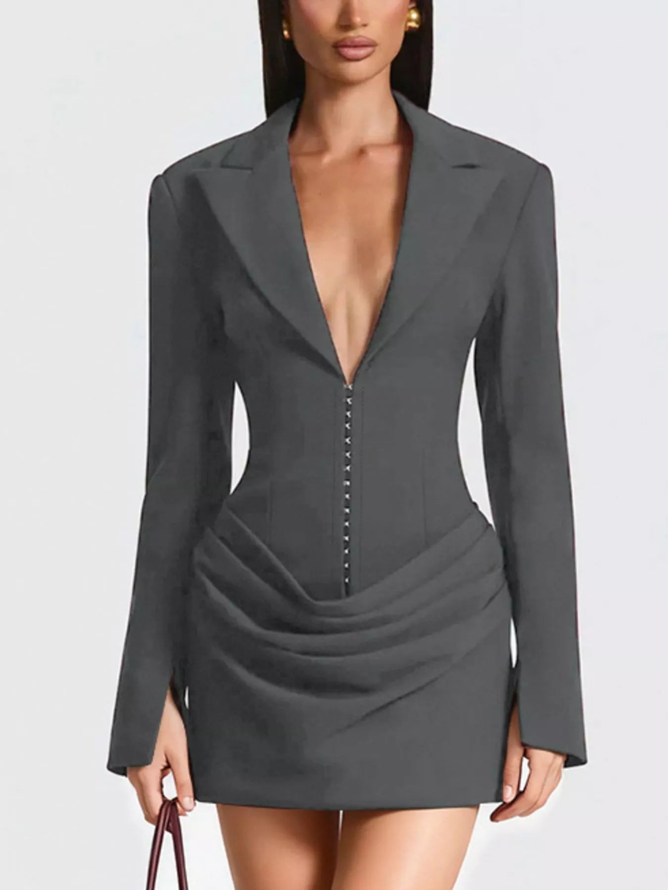 Full Size Blazer-Style Long Sleeve Mini Dress Plus Size - Godess beauty 