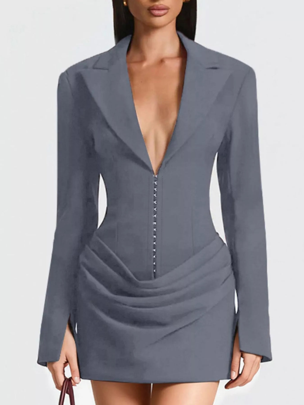 Full Size Blazer-Style Long Sleeve Mini Dress Plus Size - Godess beauty 