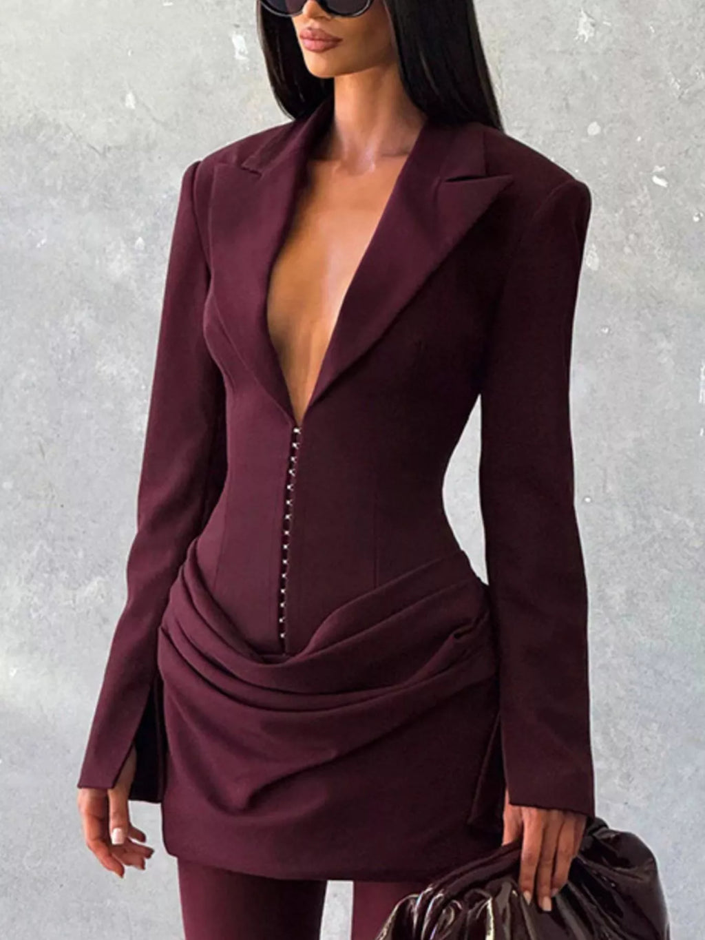 Full Size Blazer-Style Long Sleeve Mini Dress Plus Size - Godess beauty 