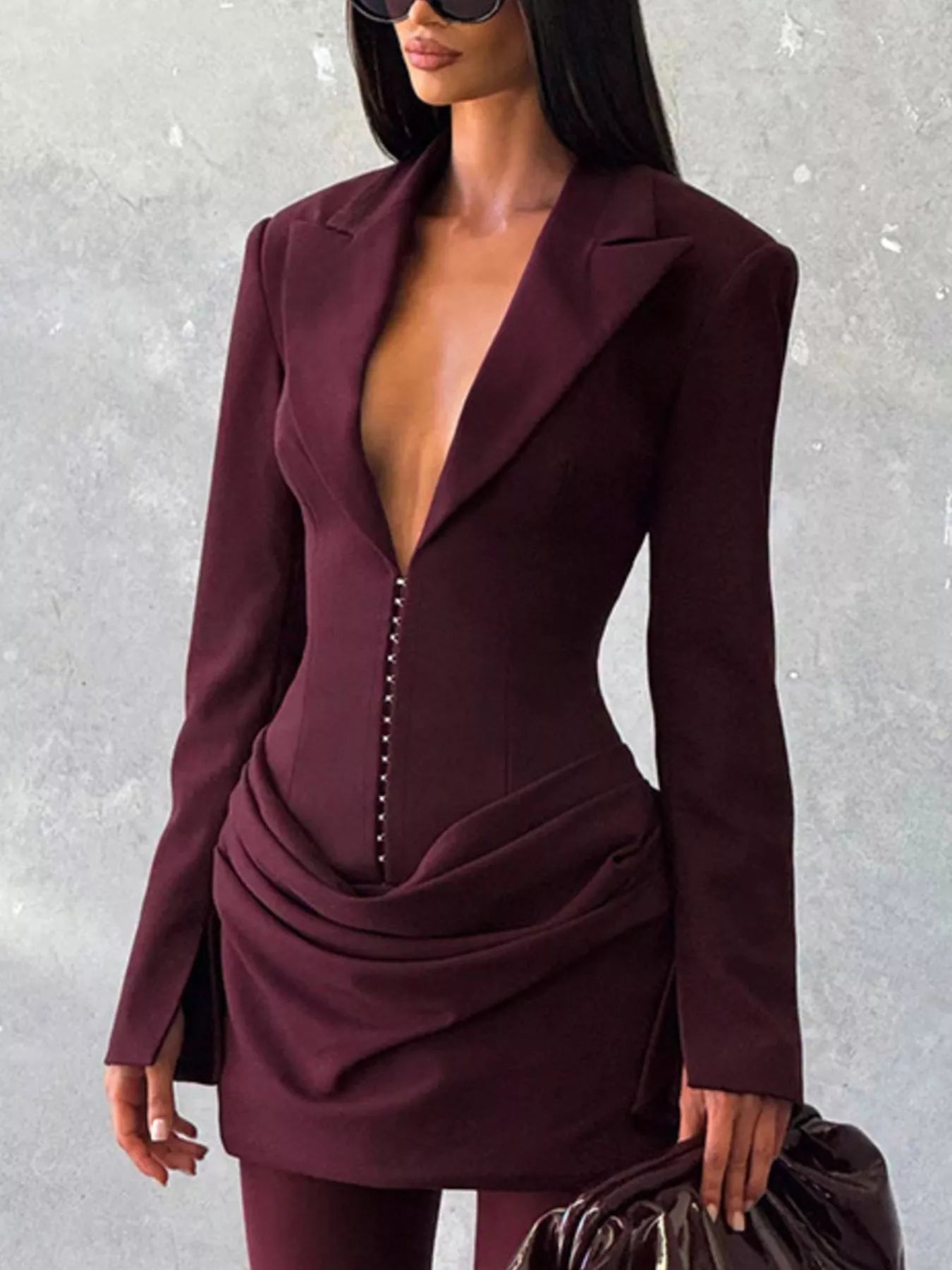 Full Size Blazer-Style Long Sleeve Mini Dress Plus Size - Godess beauty 