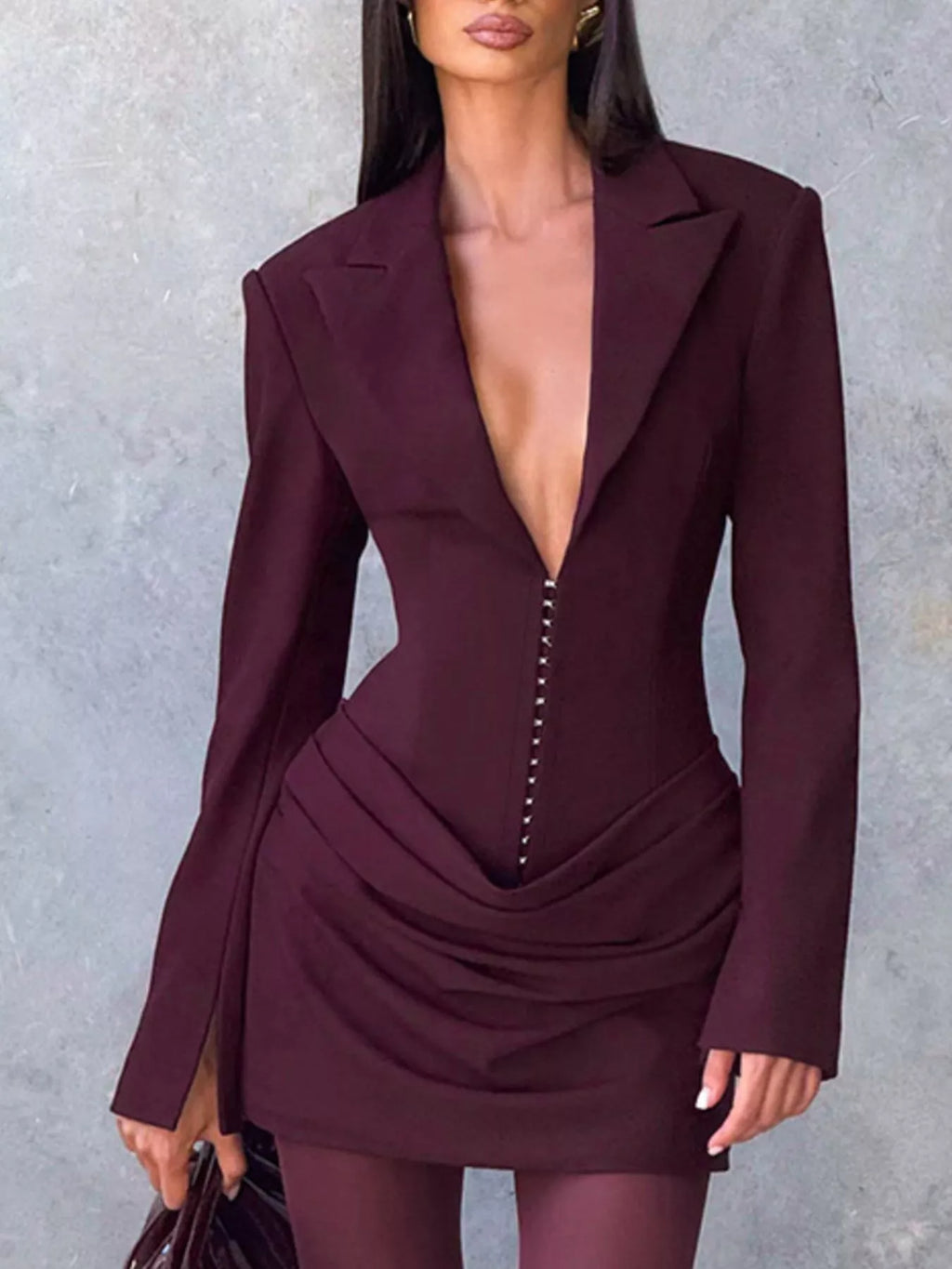 Full Size Blazer-Style Long Sleeve Mini Dress Plus Size - Godess beauty 