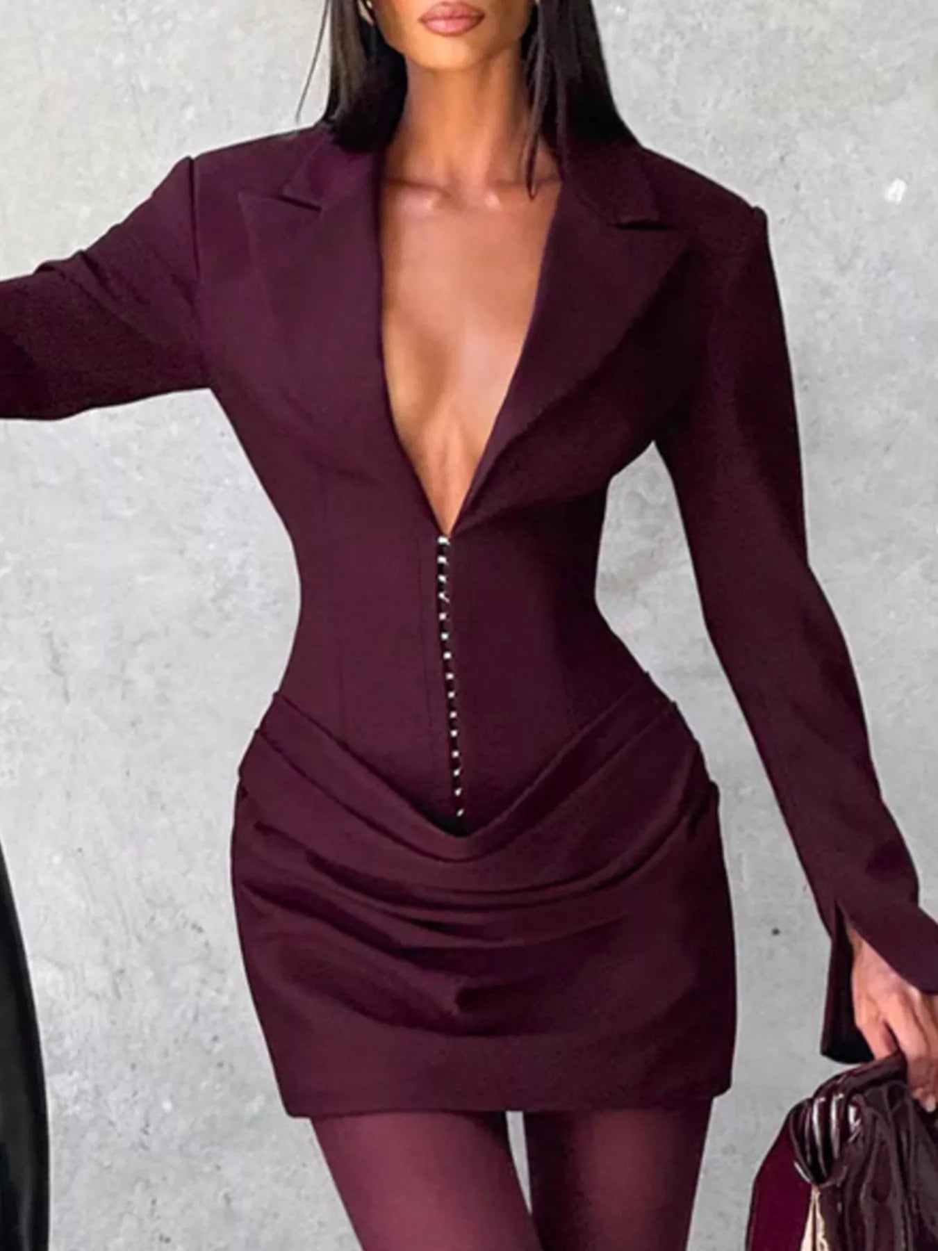 Full Size Blazer-Style Long Sleeve Mini Dress Plus Size - Godess beauty 