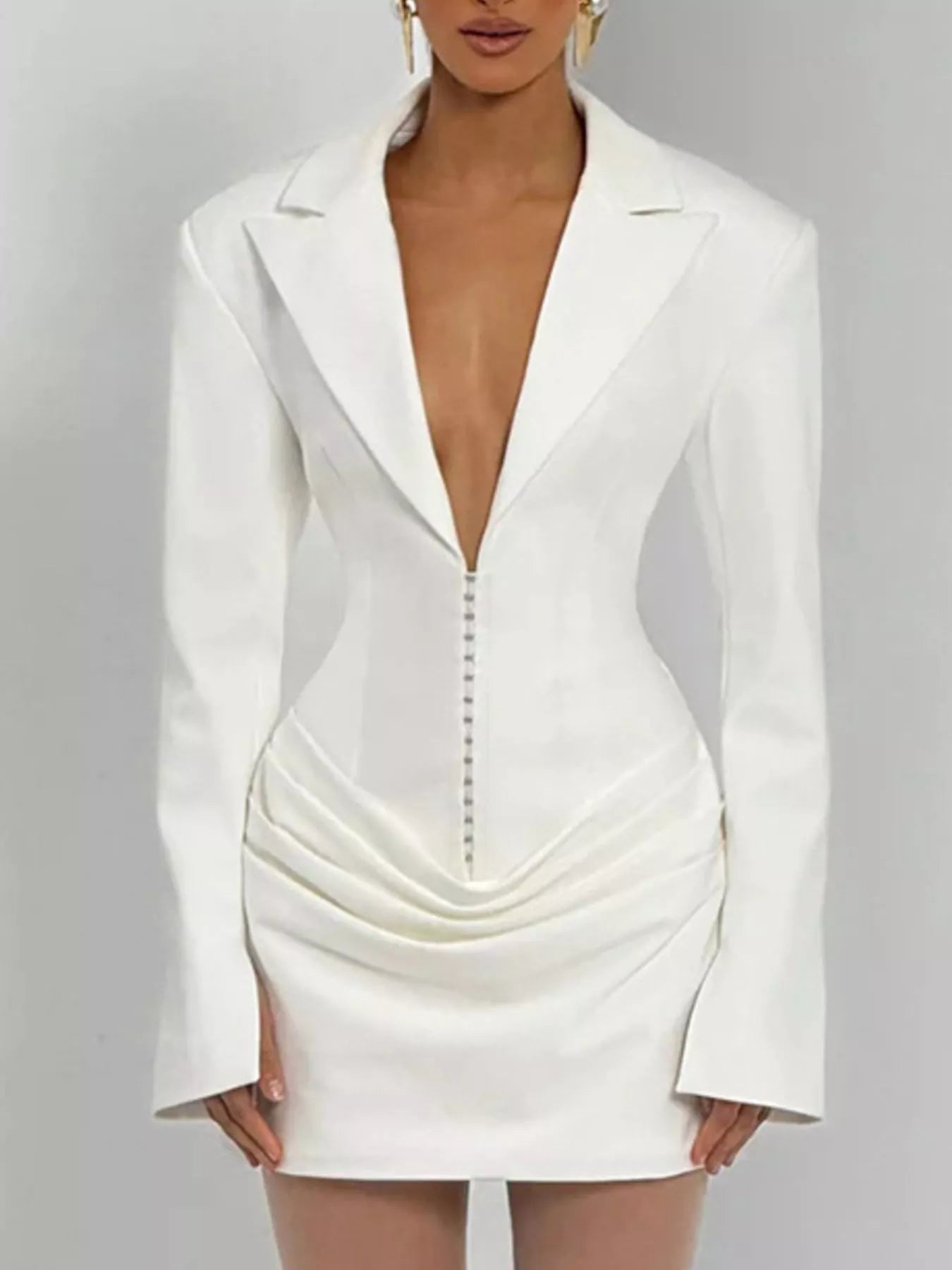 Full Size Blazer-Style Long Sleeve Mini Dress Plus Size - Godess beauty 