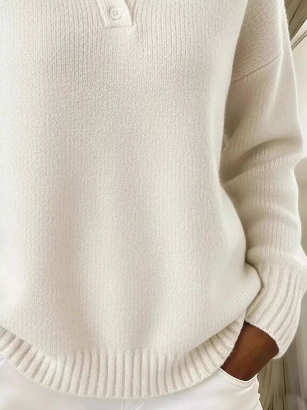 Full Size Button Detail Drop Shoulder Sweater Plus Size - Godess beauty 