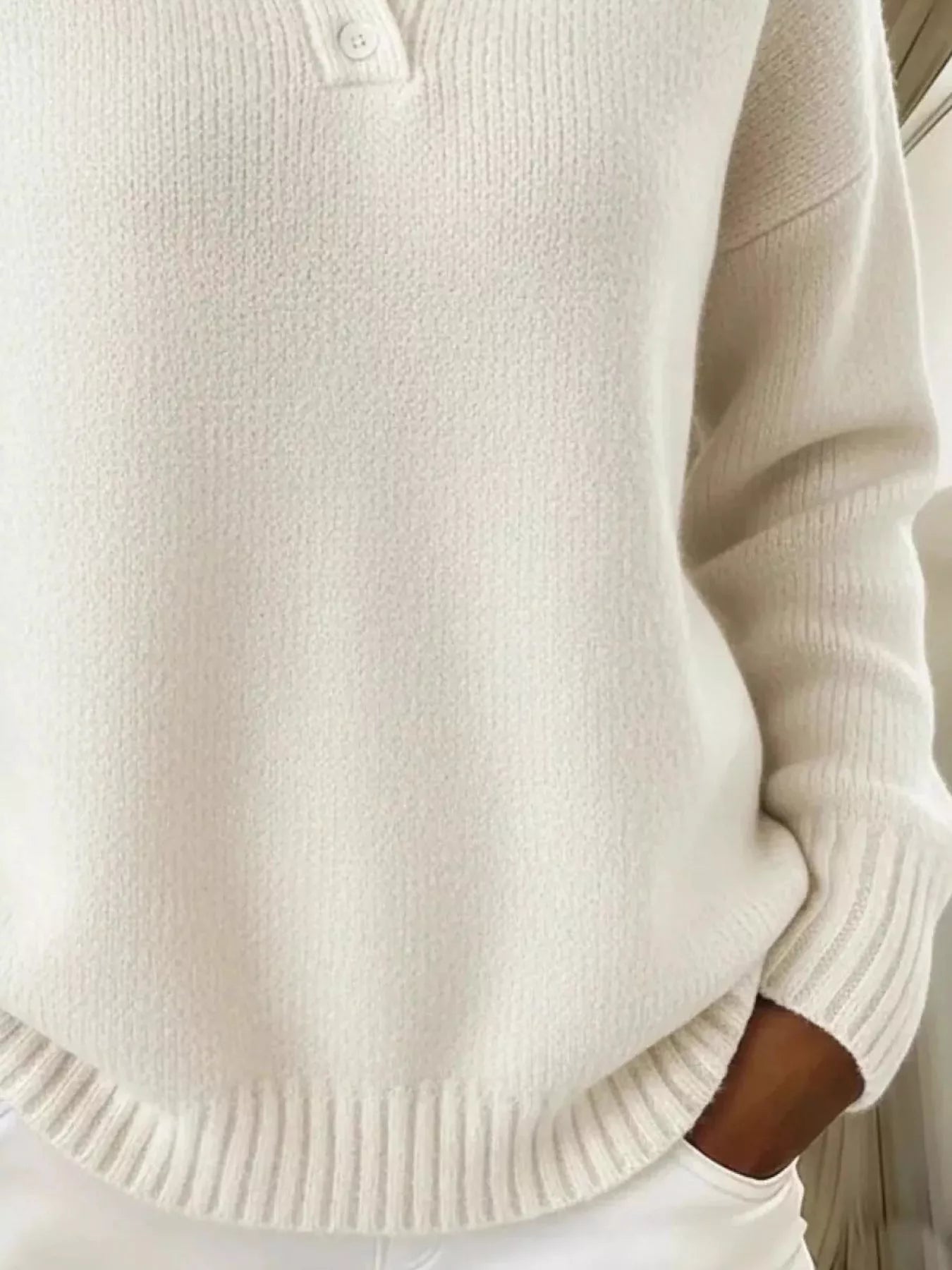 Full Size Button Detail Drop Shoulder Sweater Plus Size - Godess beauty 