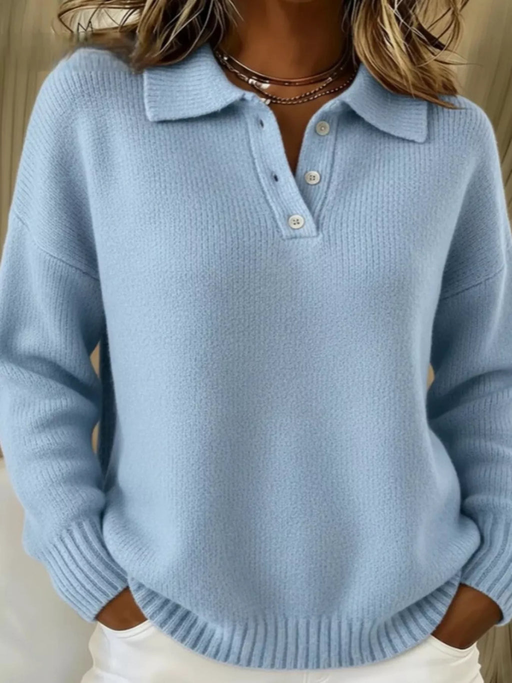 Full Size Button Detail Drop Shoulder Sweater Plus Size - Godess beauty 