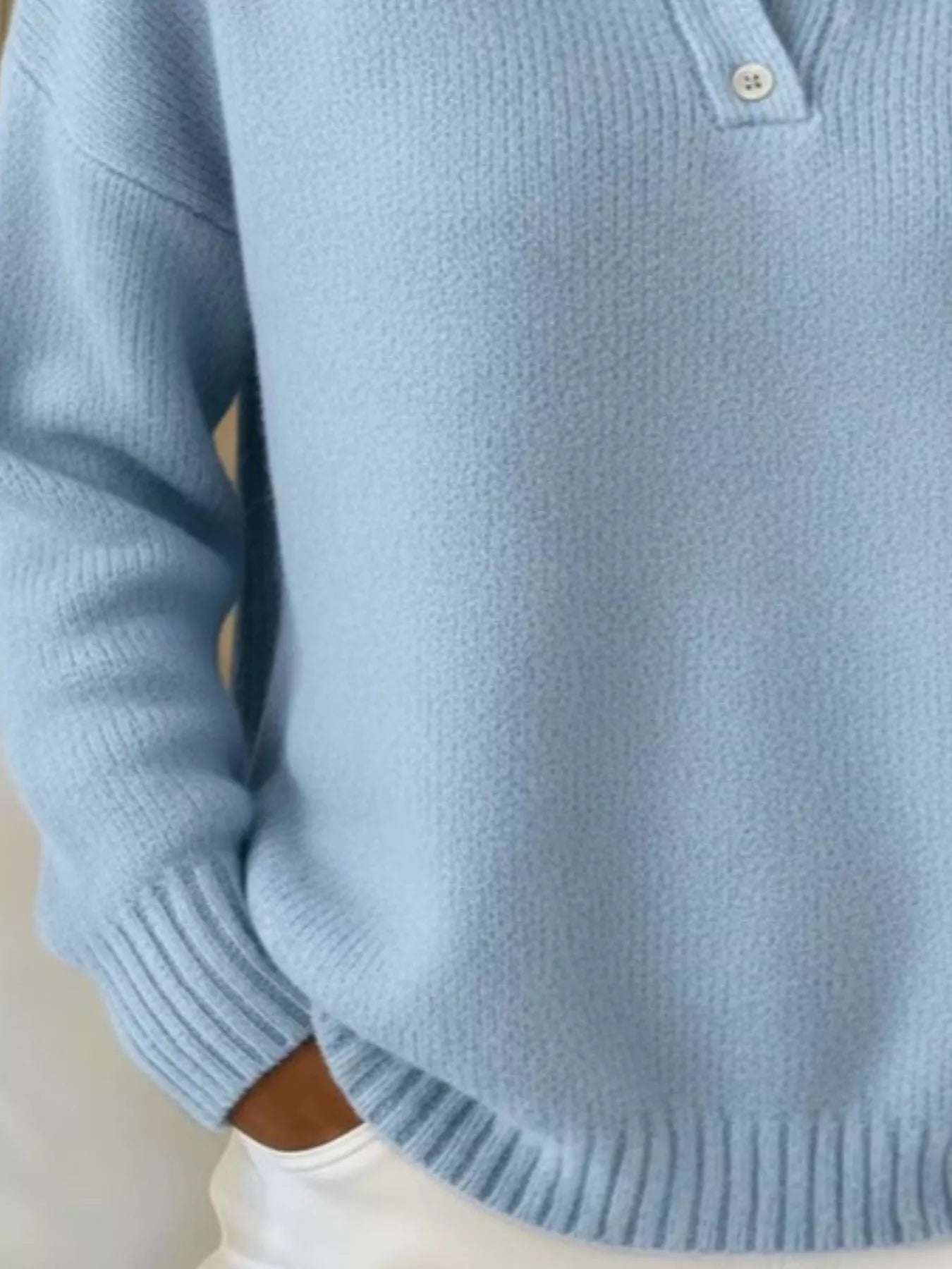 Full Size Button Detail Drop Shoulder Sweater Plus Size - Godess beauty 