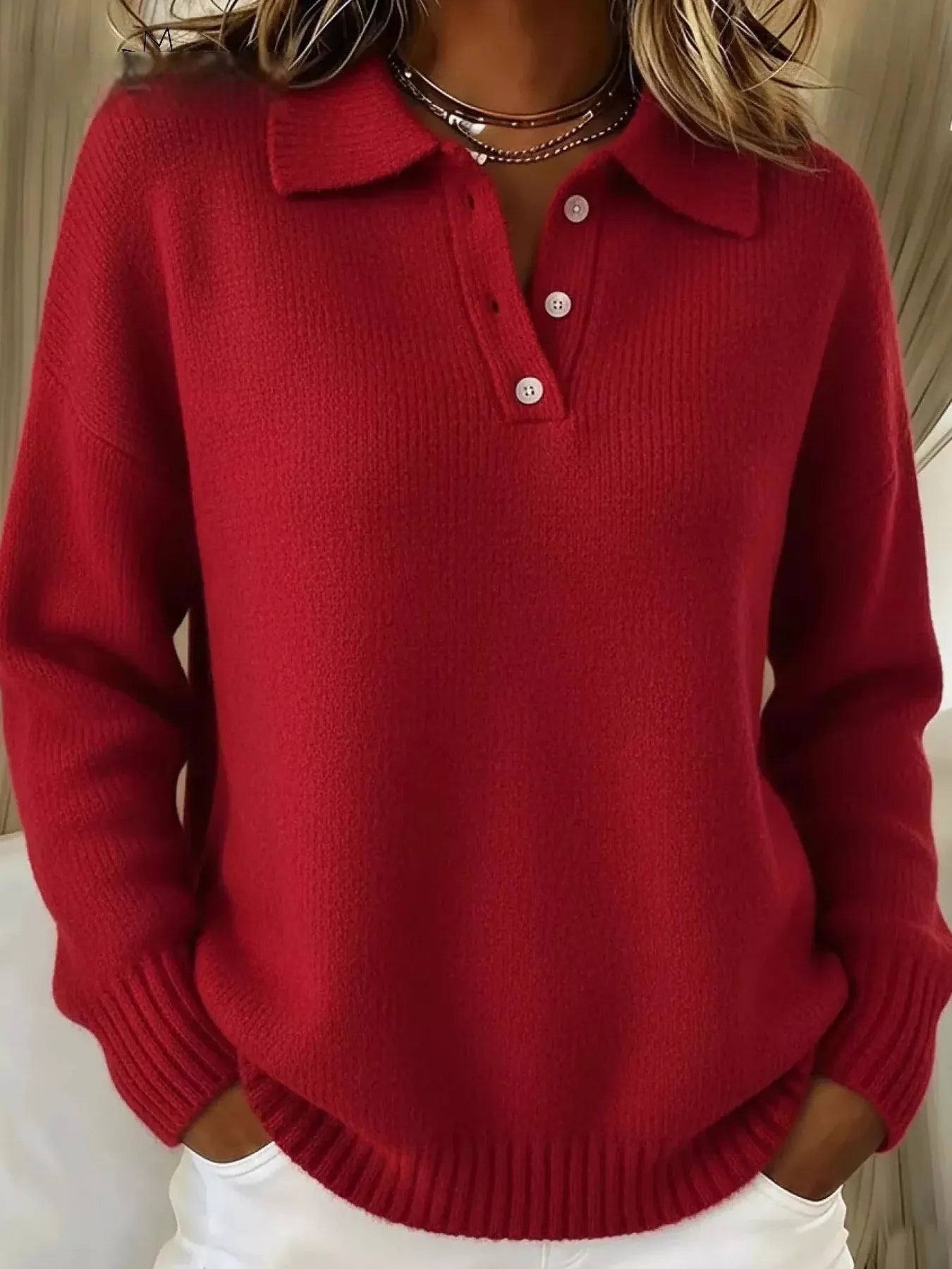 Full Size Button Detail Drop Shoulder Sweater Plus Size - Godess beauty 