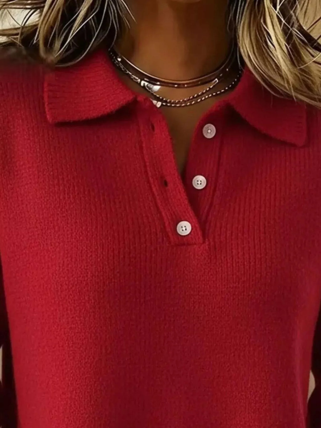 Full Size Button Detail Drop Shoulder Sweater Plus Size - Godess beauty 