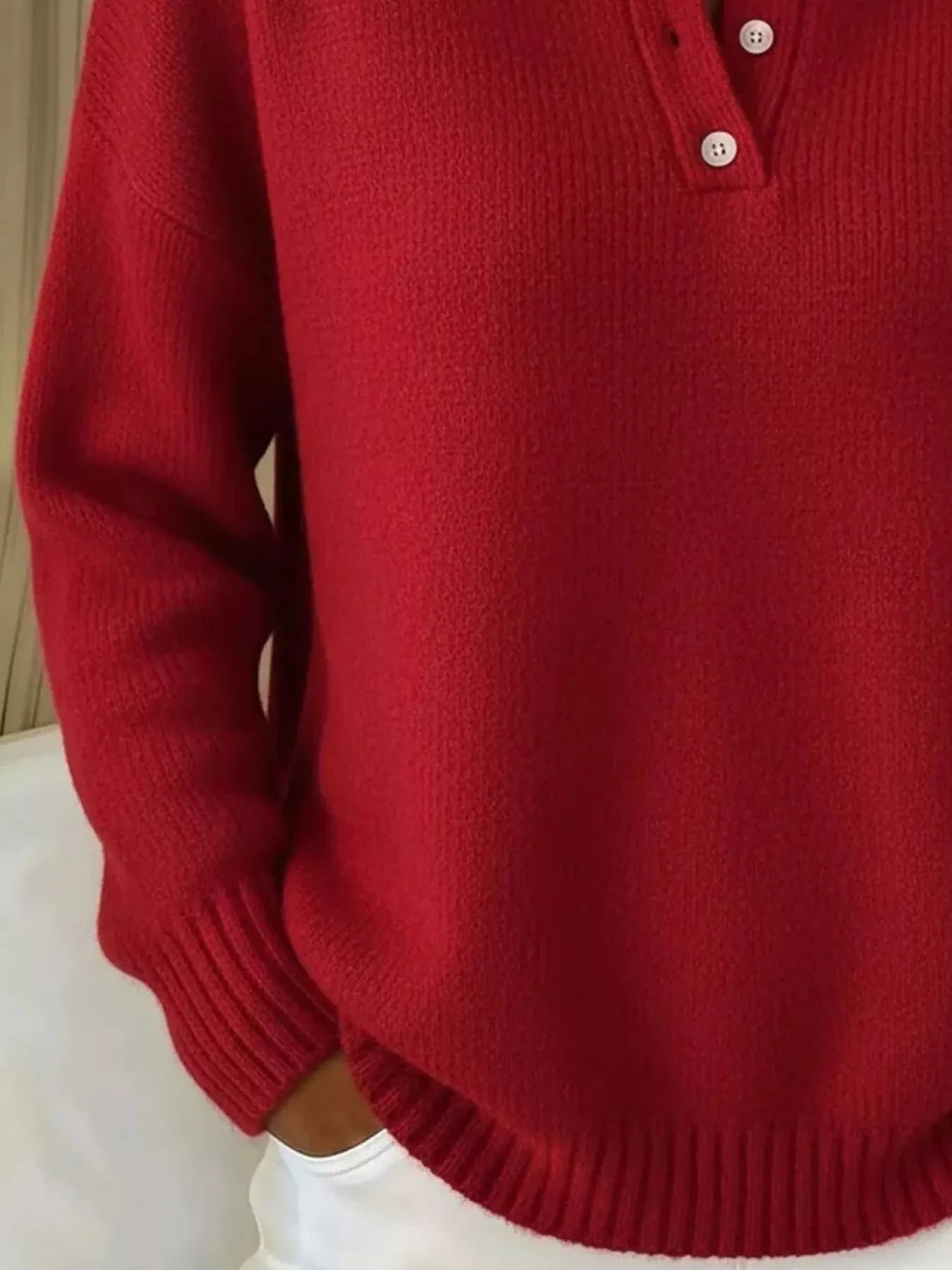 Full Size Button Detail Drop Shoulder Sweater Plus Size - Godess beauty 