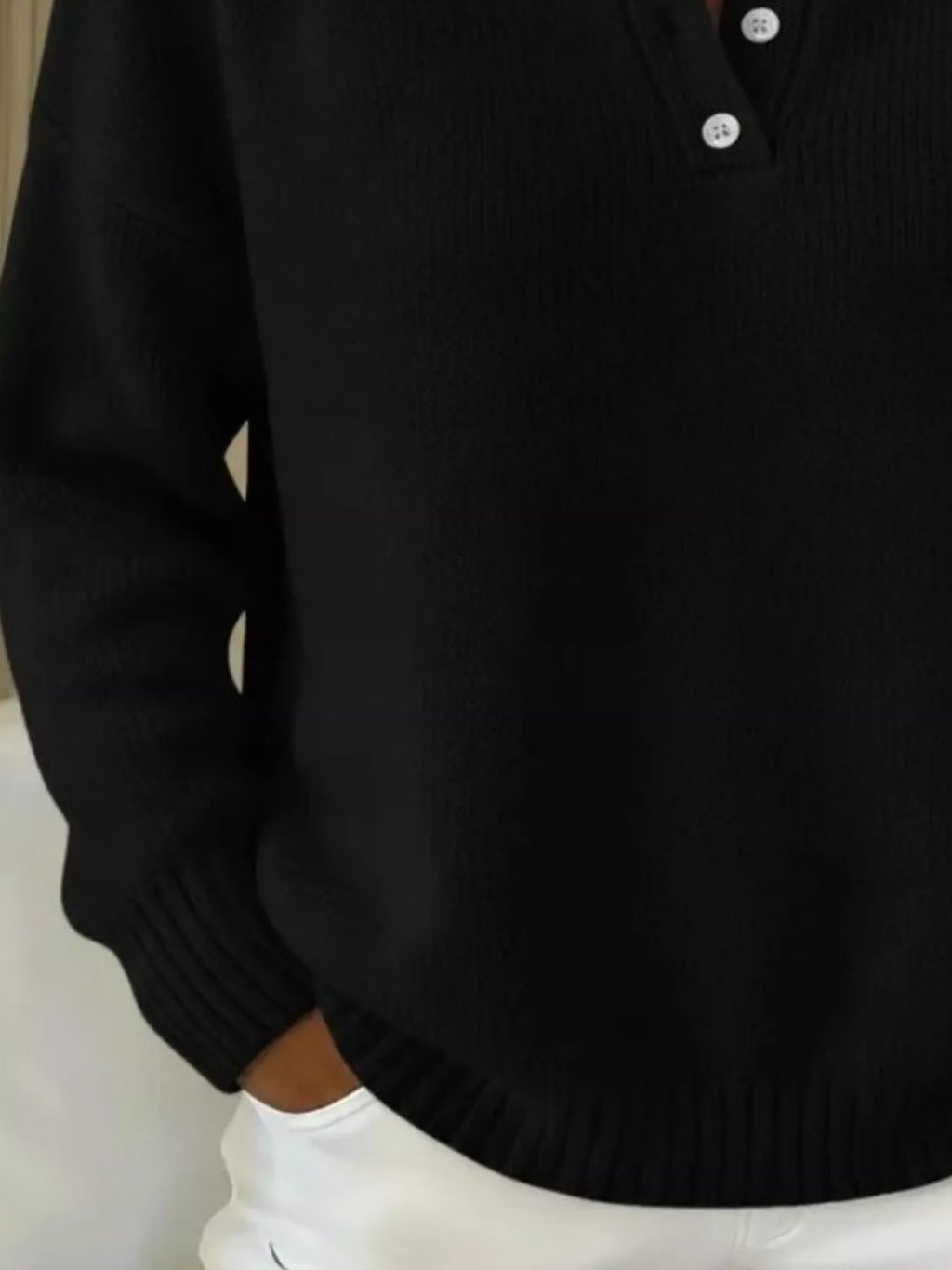 Full Size Button Detail Drop Shoulder Sweater Plus Size - Godess beauty 