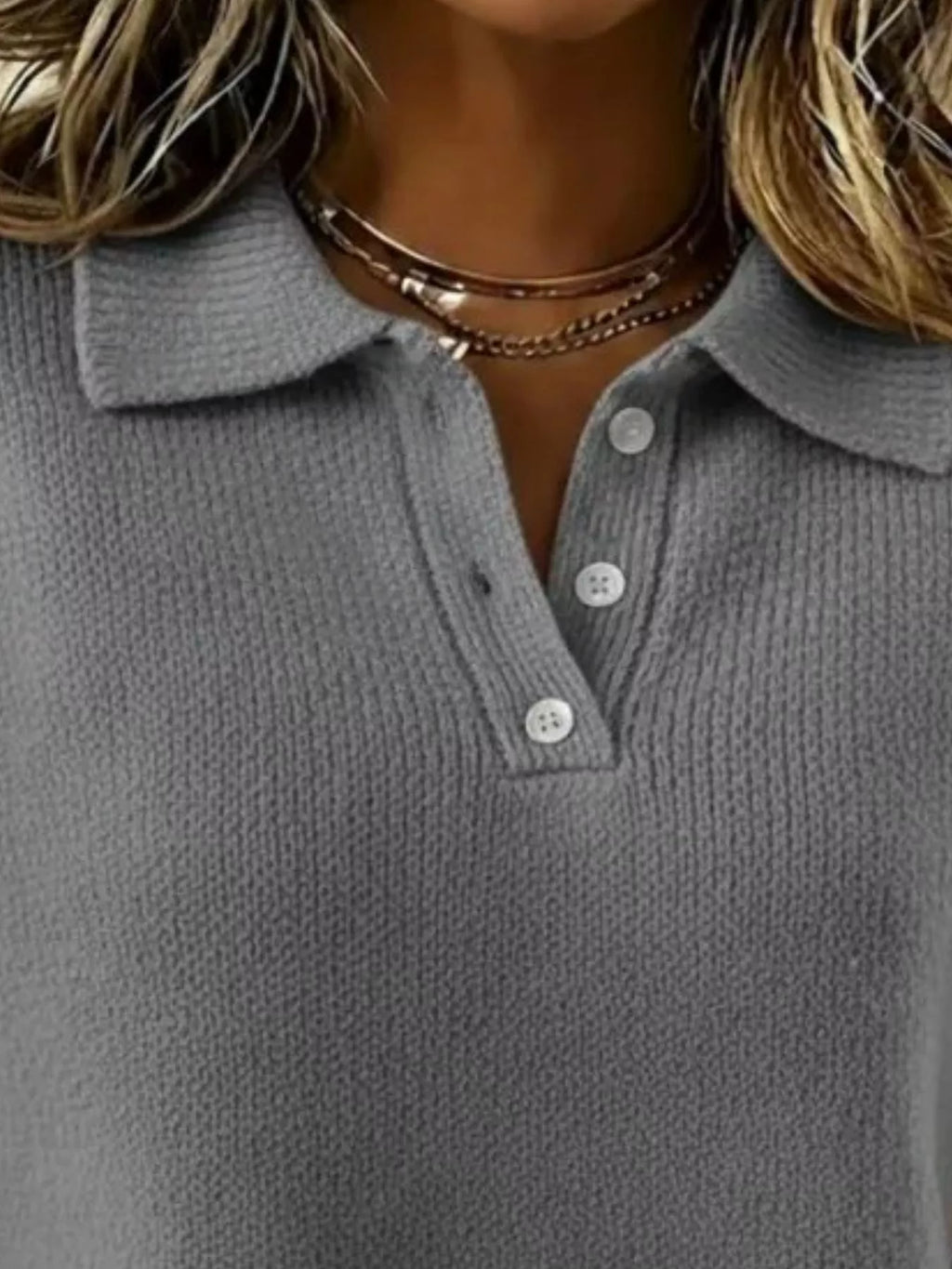 Full Size Button Detail Drop Shoulder Sweater Plus Size - Godess beauty 