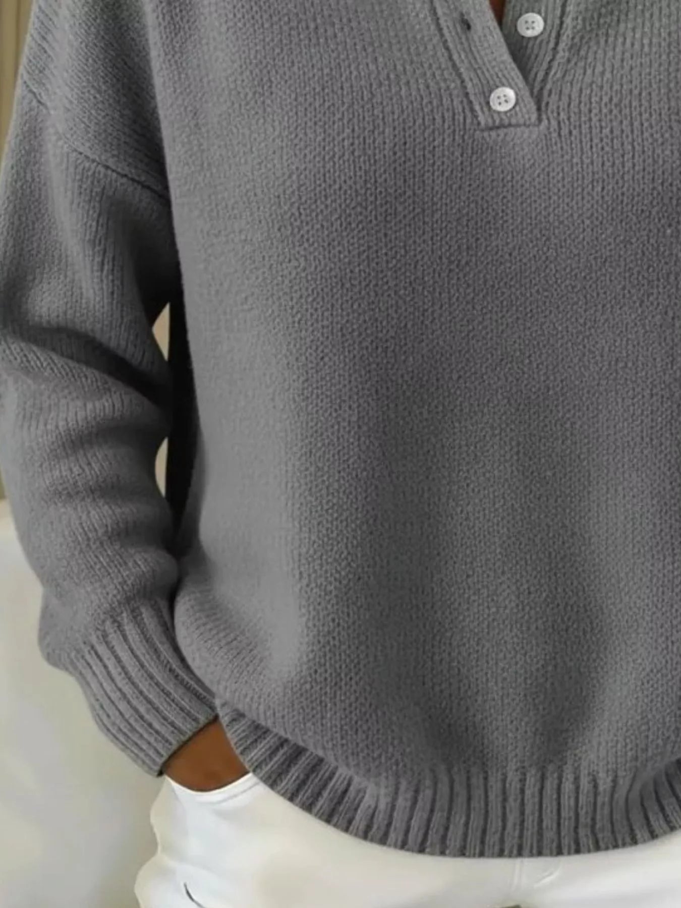 Full Size Button Detail Drop Shoulder Sweater Plus Size - Godess beauty 