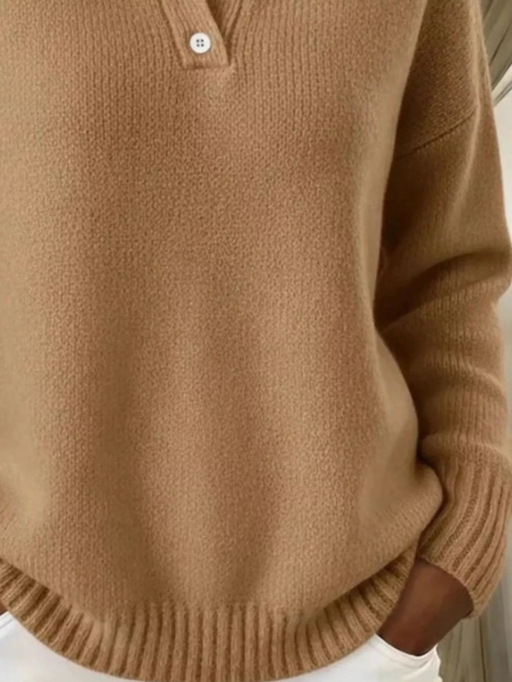 Full Size Button Detail Drop Shoulder Sweater Plus Size - Godess beauty 