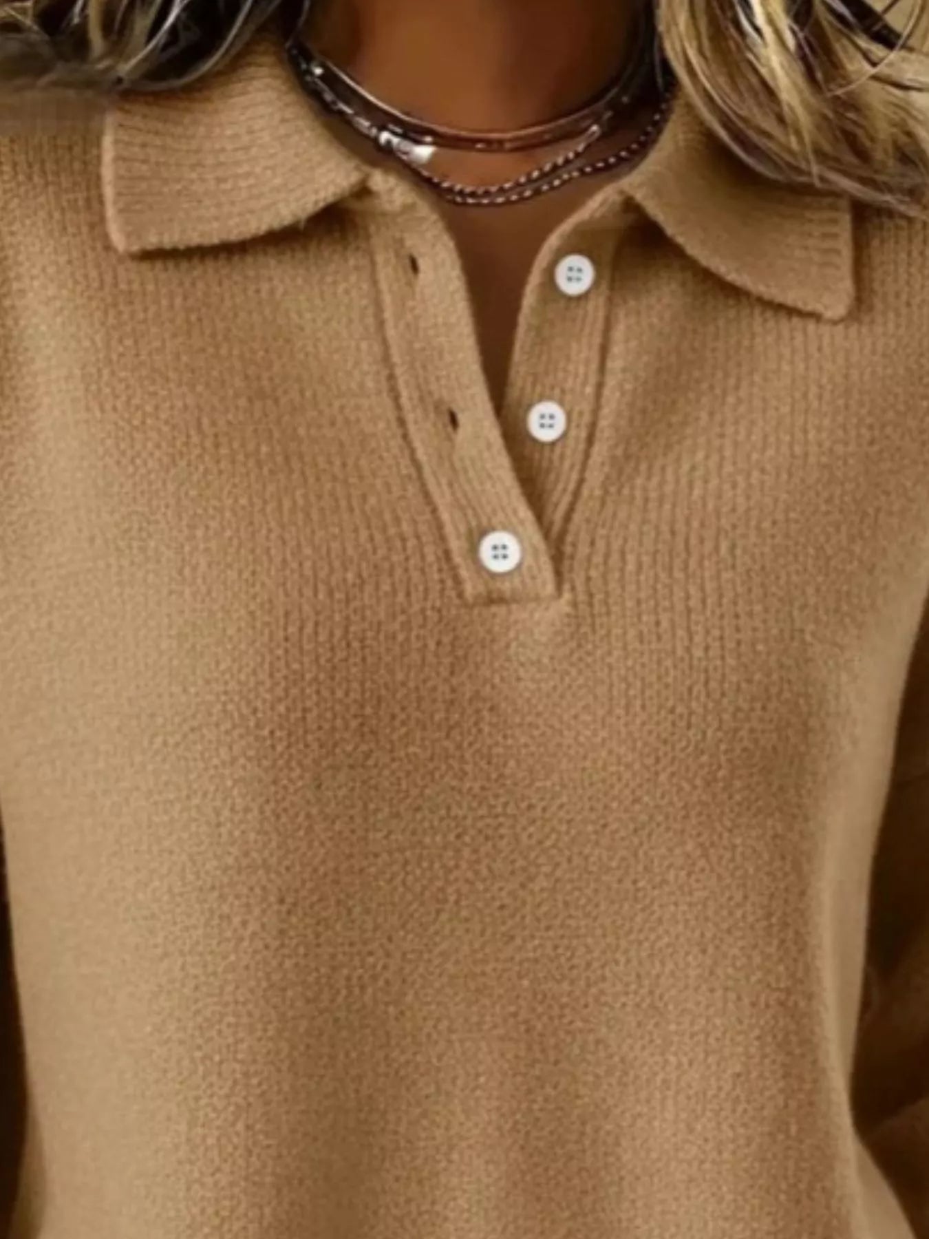 Full Size Button Detail Drop Shoulder Sweater Plus Size - Godess beauty 