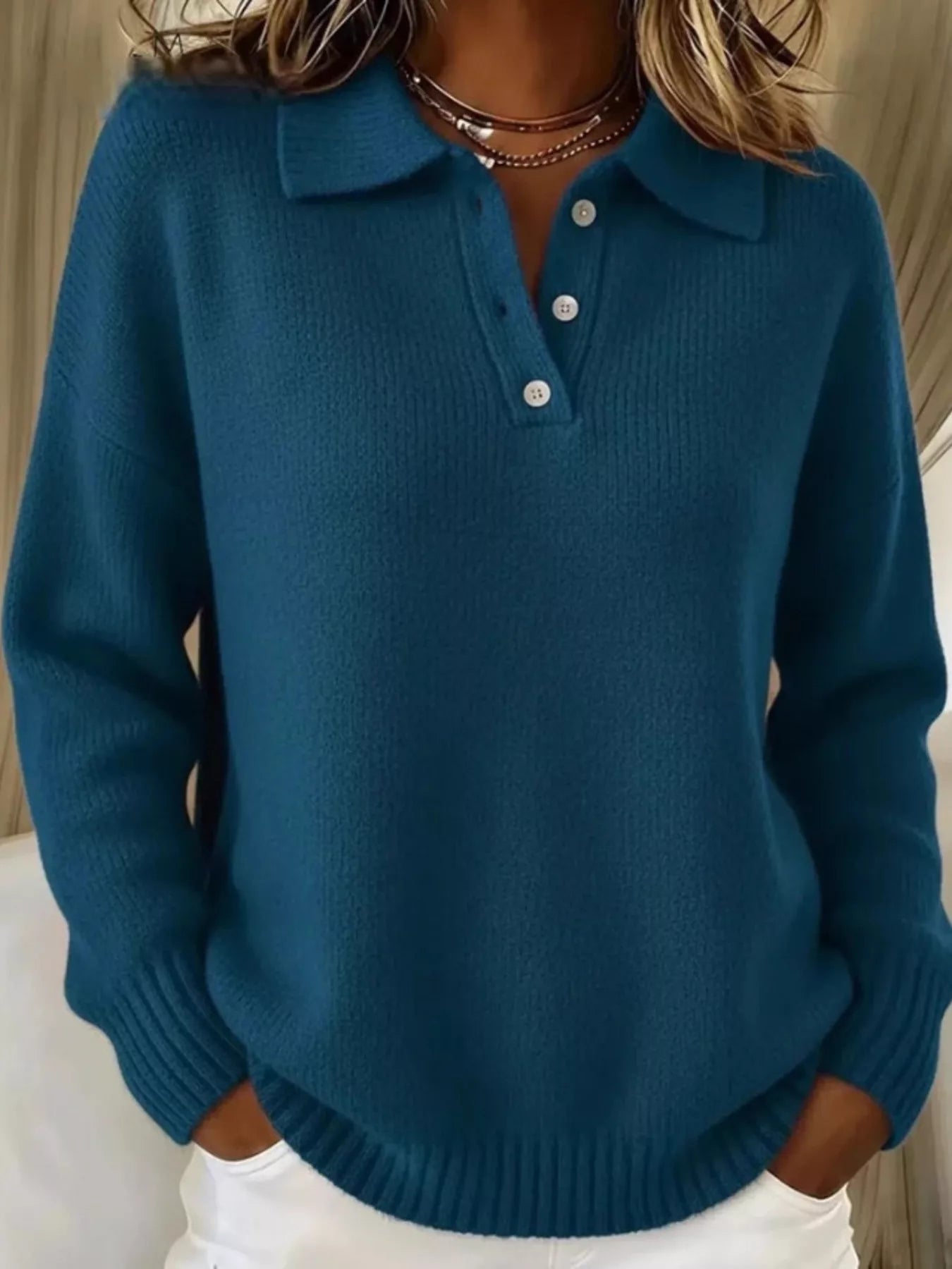 Full Size Button Detail Drop Shoulder Sweater Plus Size - Godess beauty 