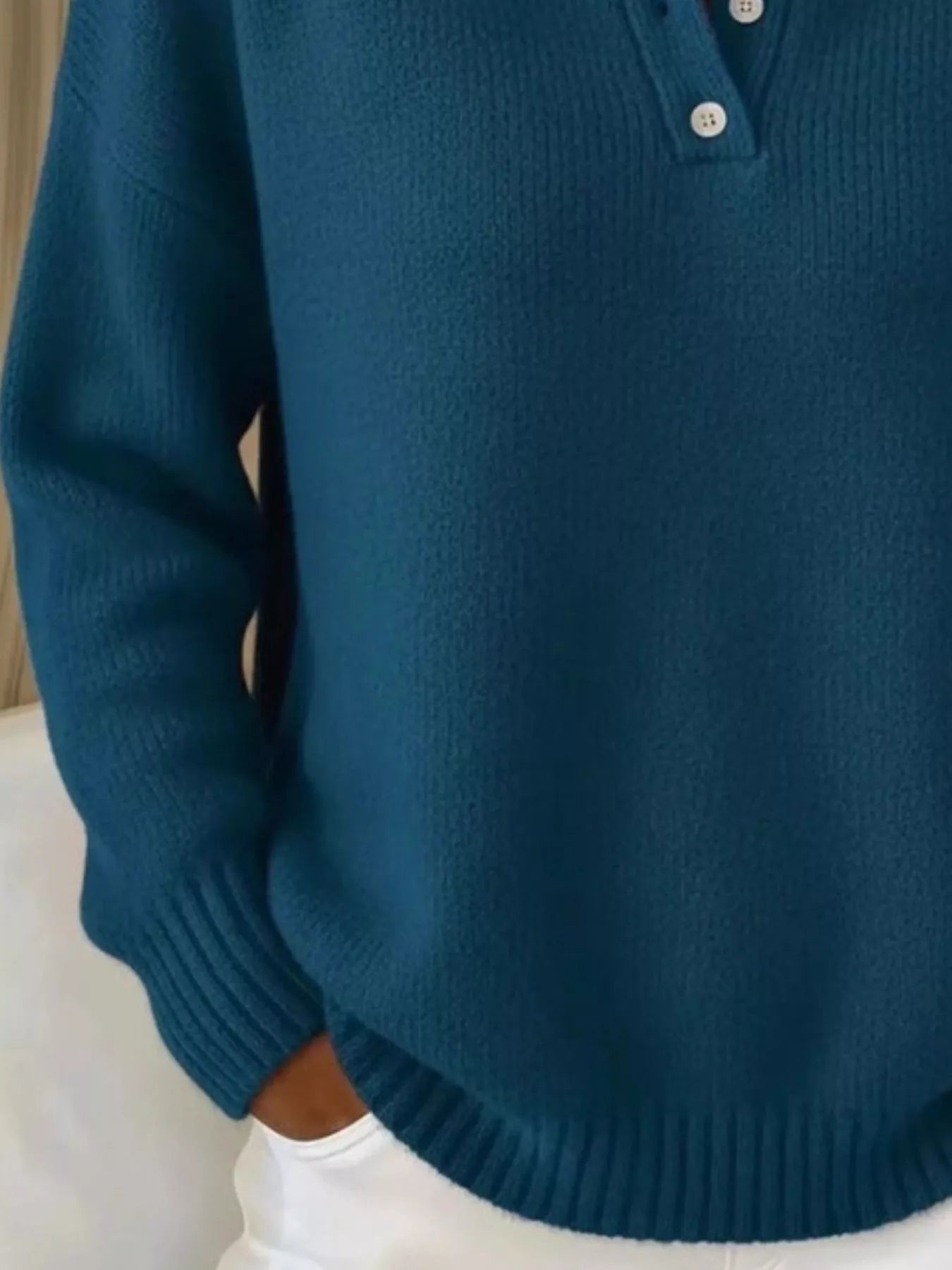 Full Size Button Detail Drop Shoulder Sweater Plus Size - Godess beauty 