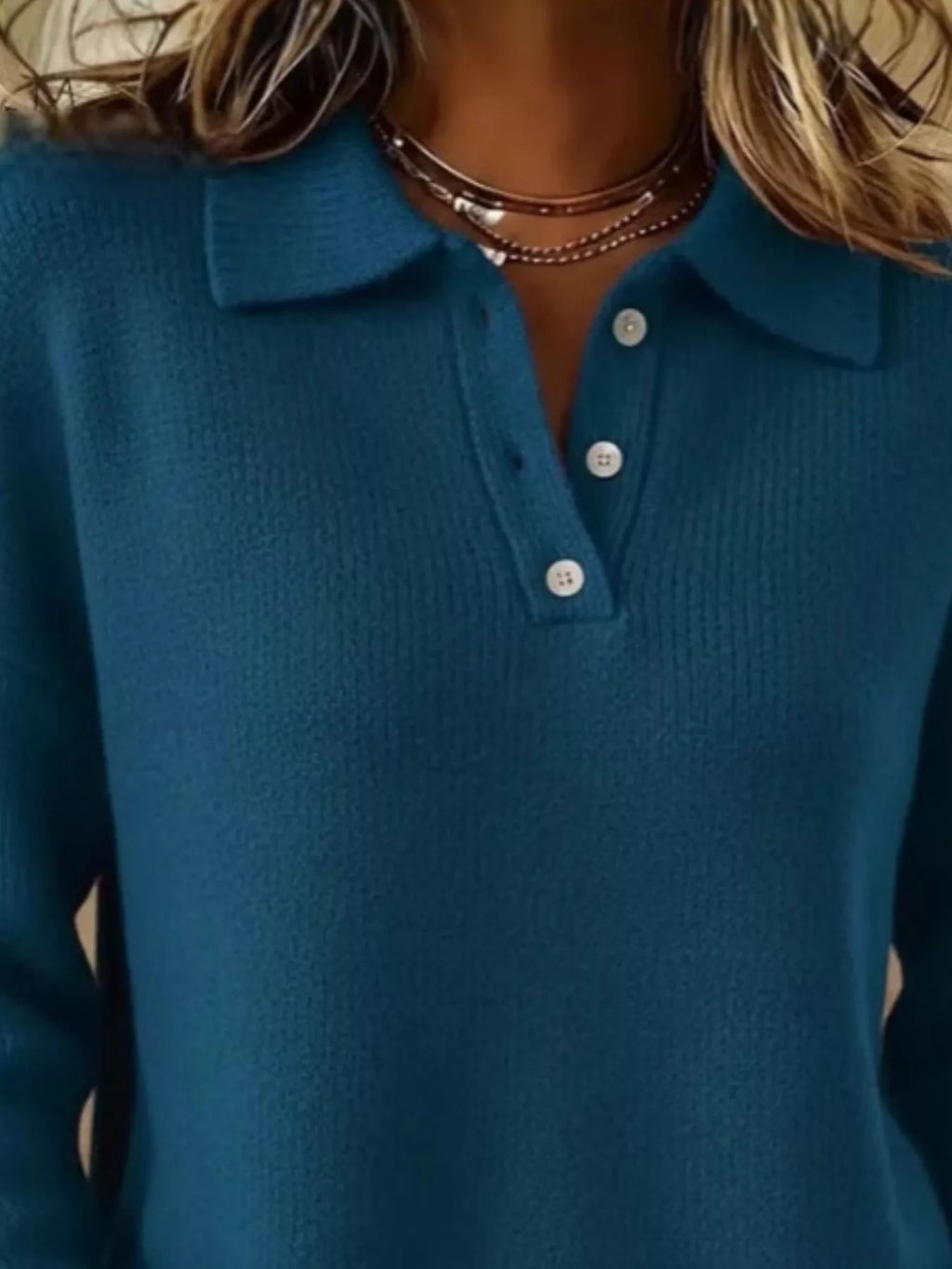 Full Size Button Detail Drop Shoulder Sweater Plus Size - Godess beauty 