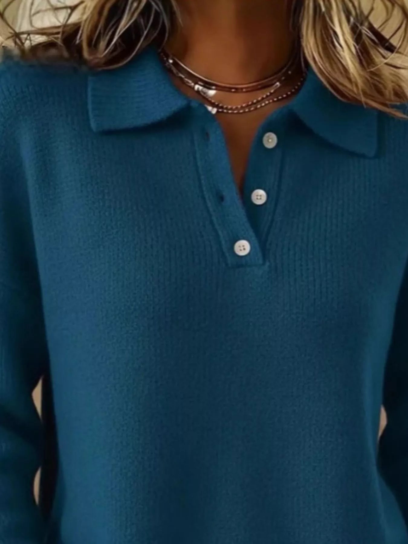 Full Size Button Detail Drop Shoulder Sweater Plus Size - Godess beauty 