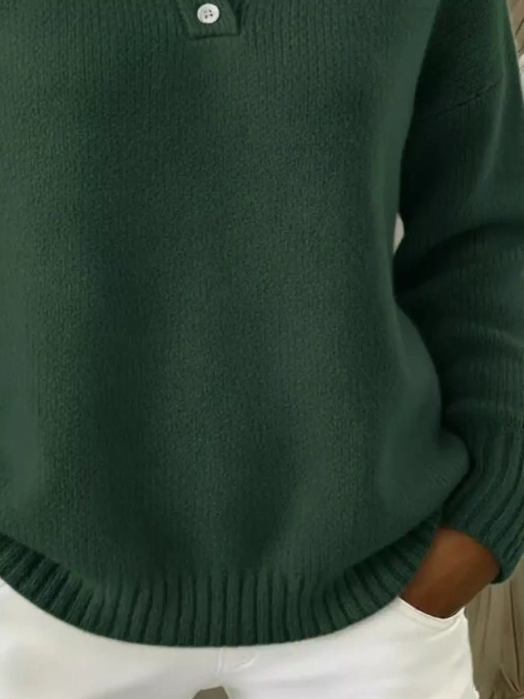Full Size Button Detail Drop Shoulder Sweater Plus Size - Godess beauty 