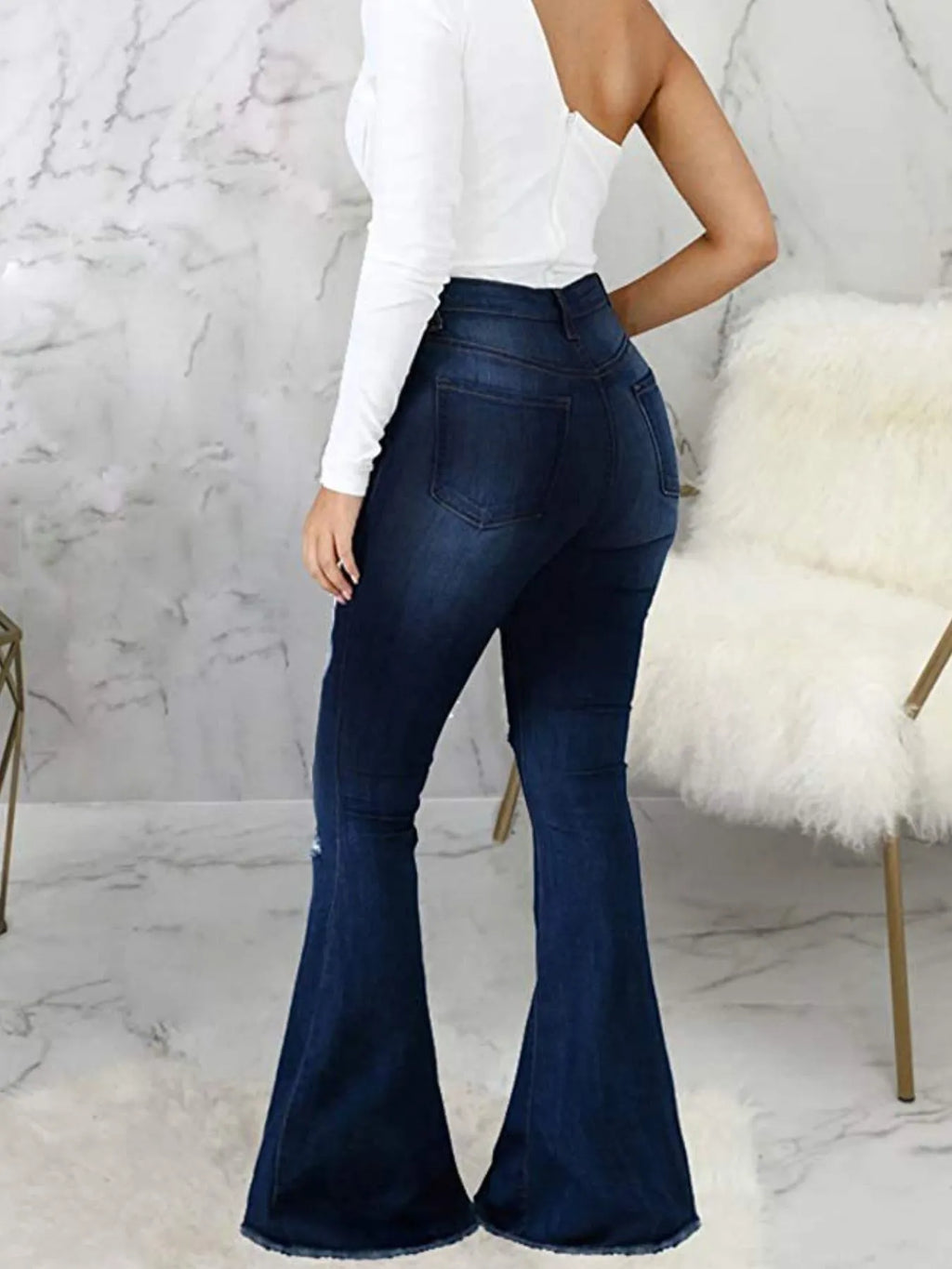 Full Size Distressed Raw Hem Flare Jeans Plus Size - Godess beauty 