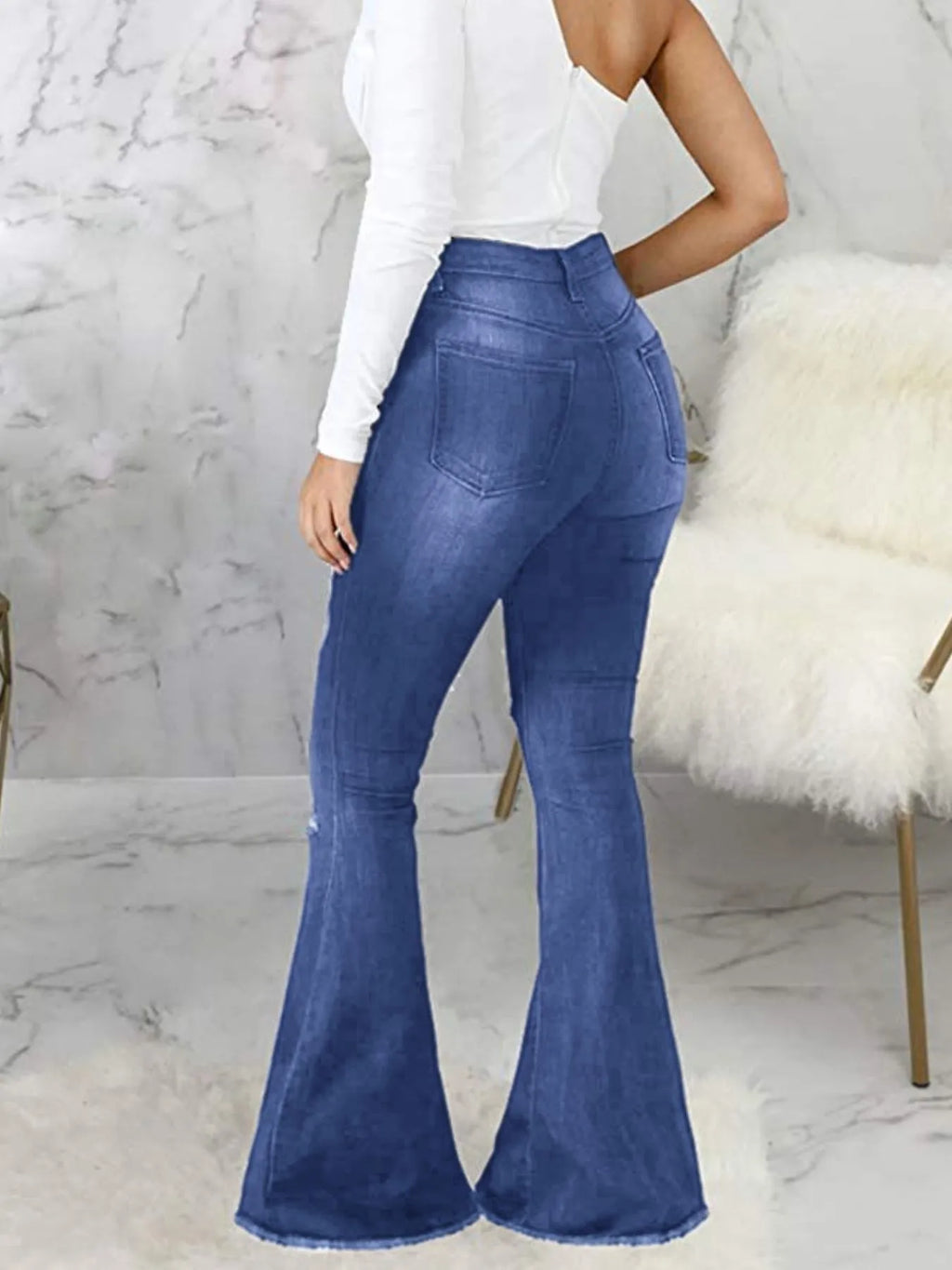 Full Size Distressed Raw Hem Flare Jeans Plus Size - Godess beauty 