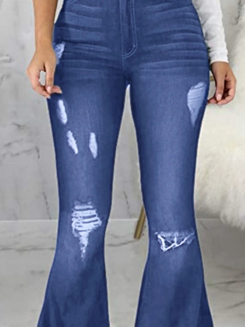 Full Size Distressed Raw Hem Flare Jeans Plus Size - Godess beauty 