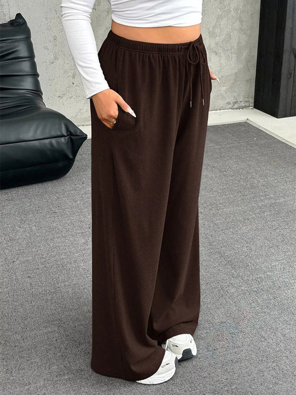 Full Size Drawstring Wide Leg Pants Plus Size - Godess beauty 