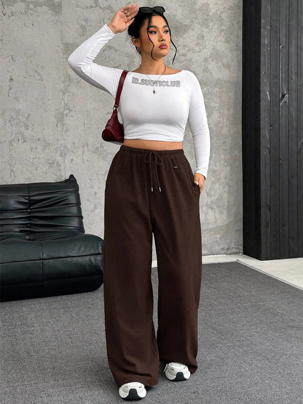 Full Size Drawstring Wide Leg Pants Plus Size - Godess beauty 