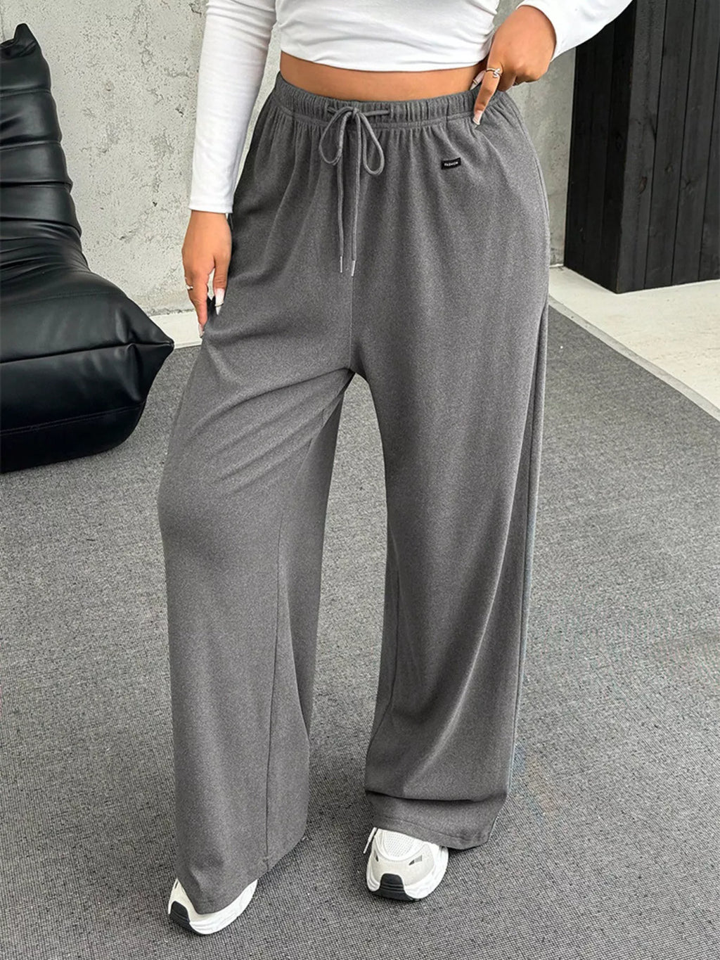 Full Size Drawstring Wide Leg Pants Plus Size - Godess beauty 