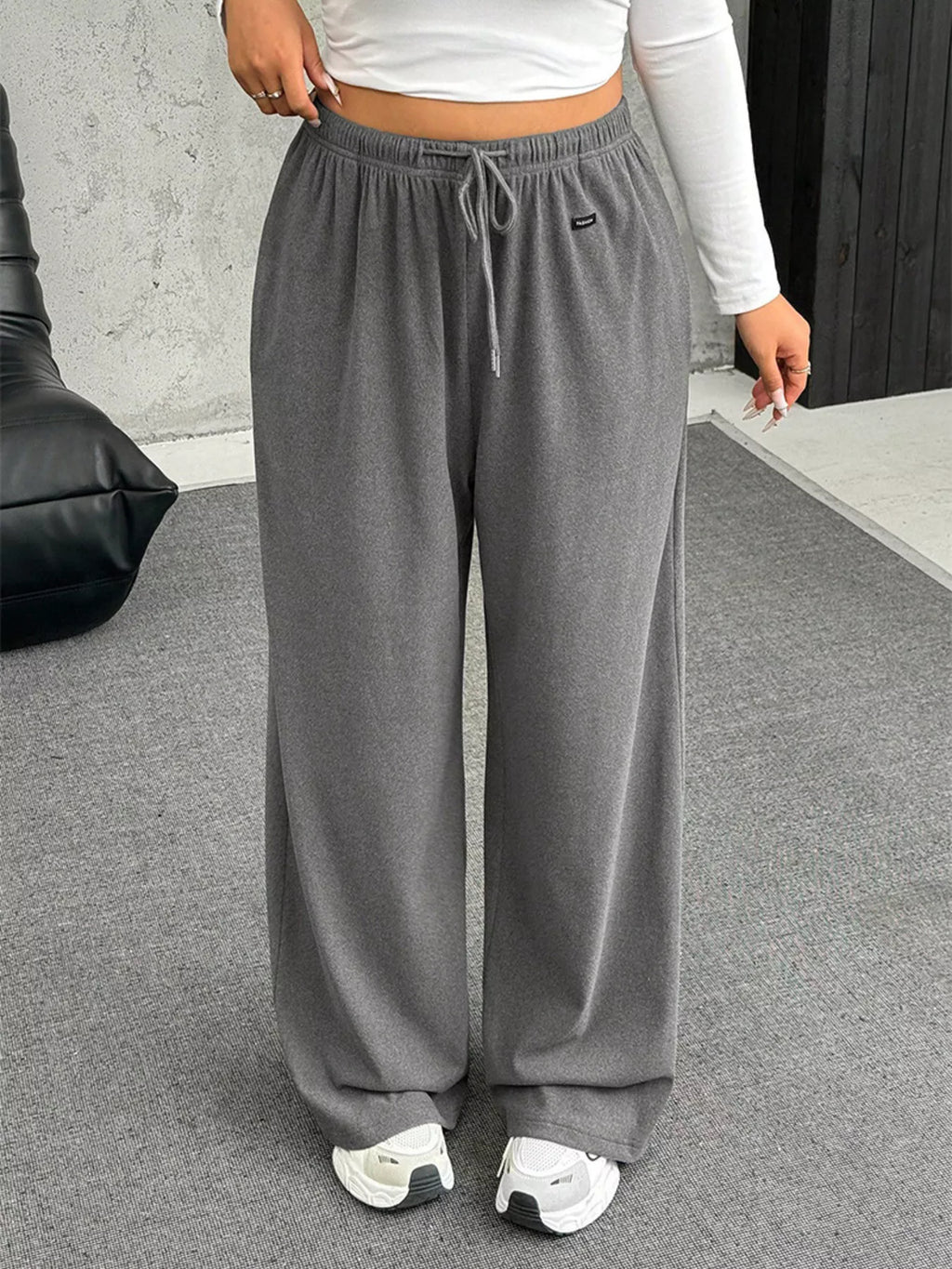 Full Size Drawstring Wide Leg Pants Plus Size - Godess beauty 
