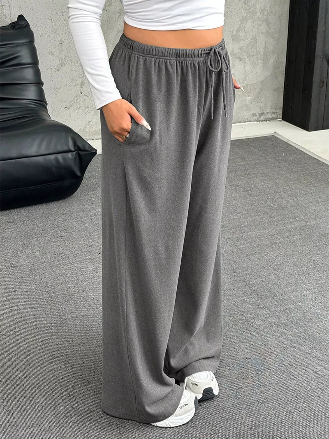 Full Size Drawstring Wide Leg Pants Plus Size - Godess beauty 