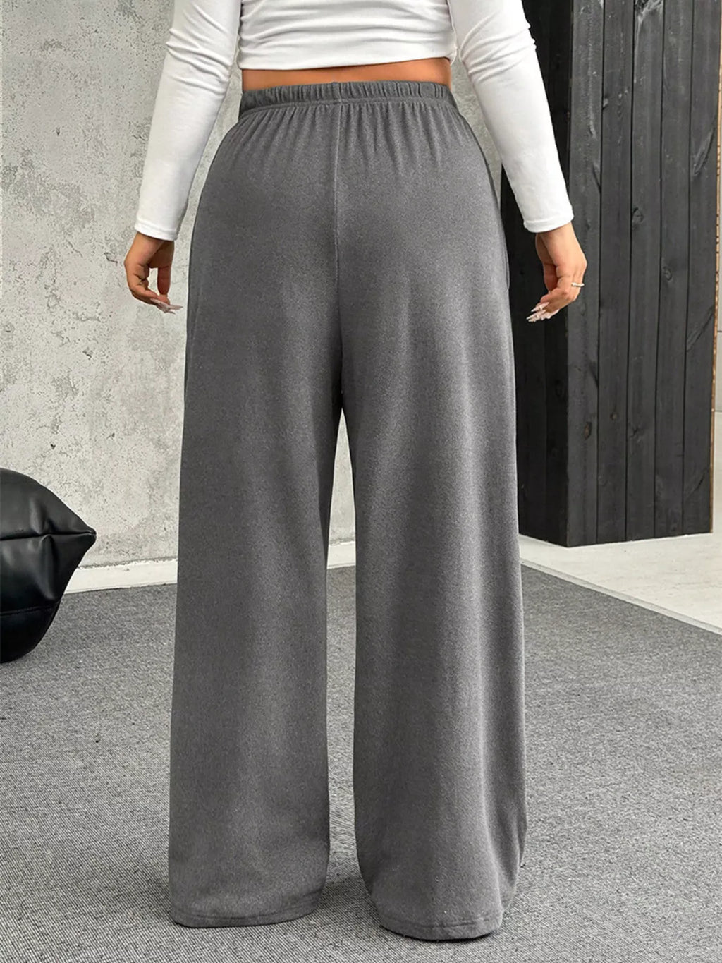 Full Size Drawstring Wide Leg Pants Plus Size - Godess beauty 