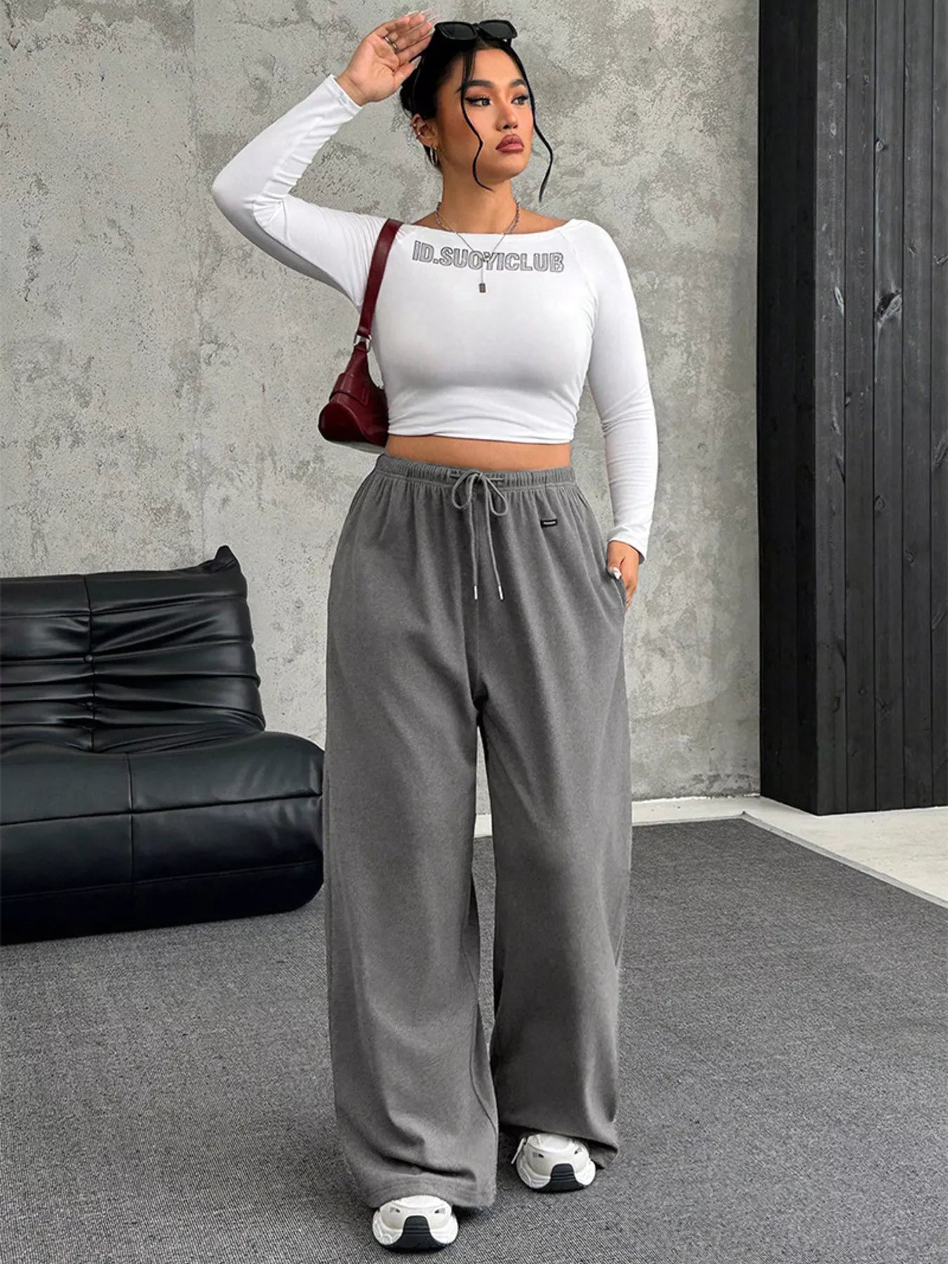 Full Size Drawstring Wide Leg Pants Plus Size - Godess beauty 