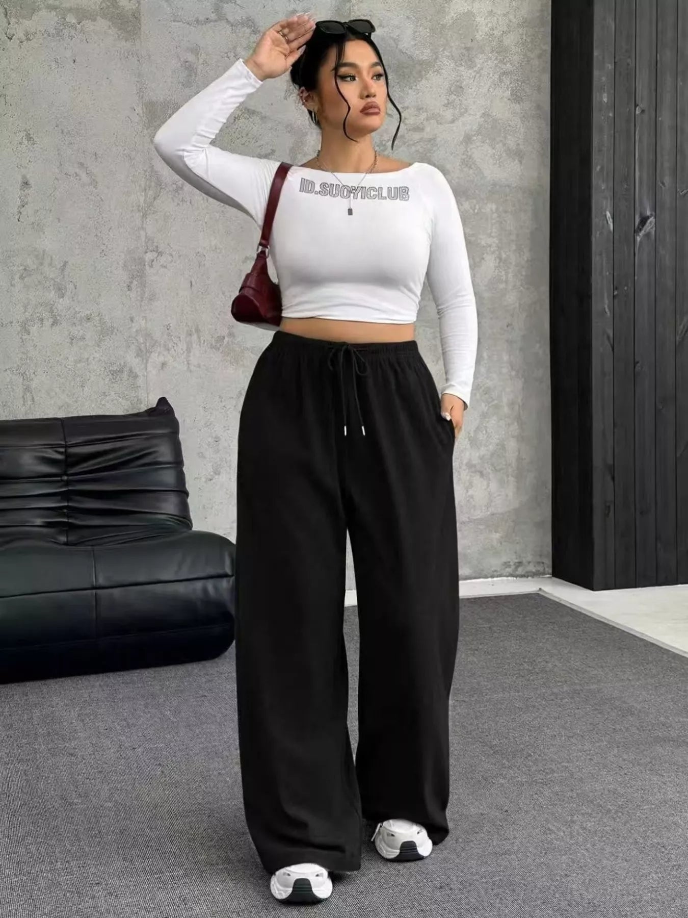 Full Size Drawstring Wide Leg Pants Plus Size - Godess beauty 