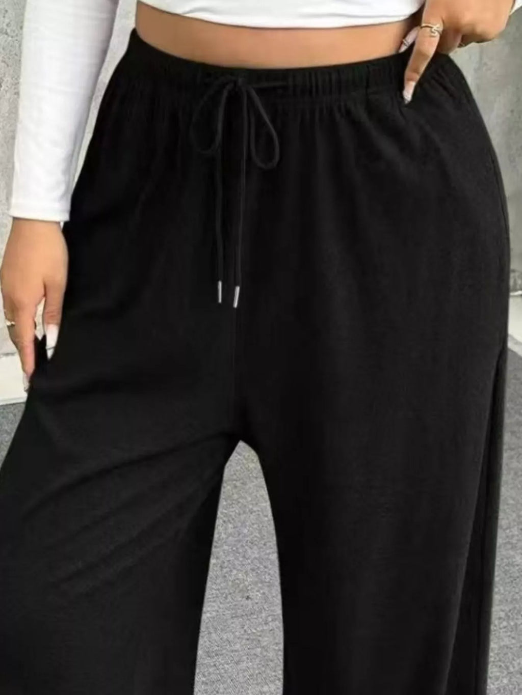 Full Size Drawstring Wide Leg Pants Plus Size - Godess beauty 