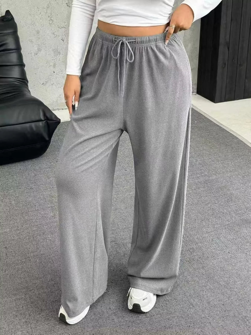 Full Size Drawstring Wide Leg Pants Plus Size - Godess beauty 