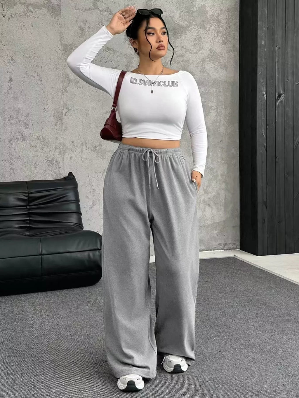 Full Size Drawstring Wide Leg Pants Plus Size - Godess beauty 