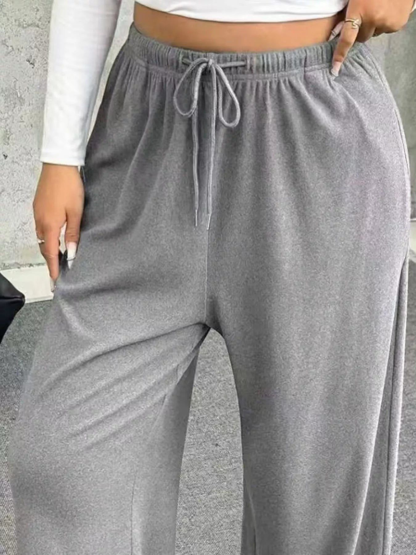 Full Size Drawstring Wide Leg Pants Plus Size - Godess beauty 